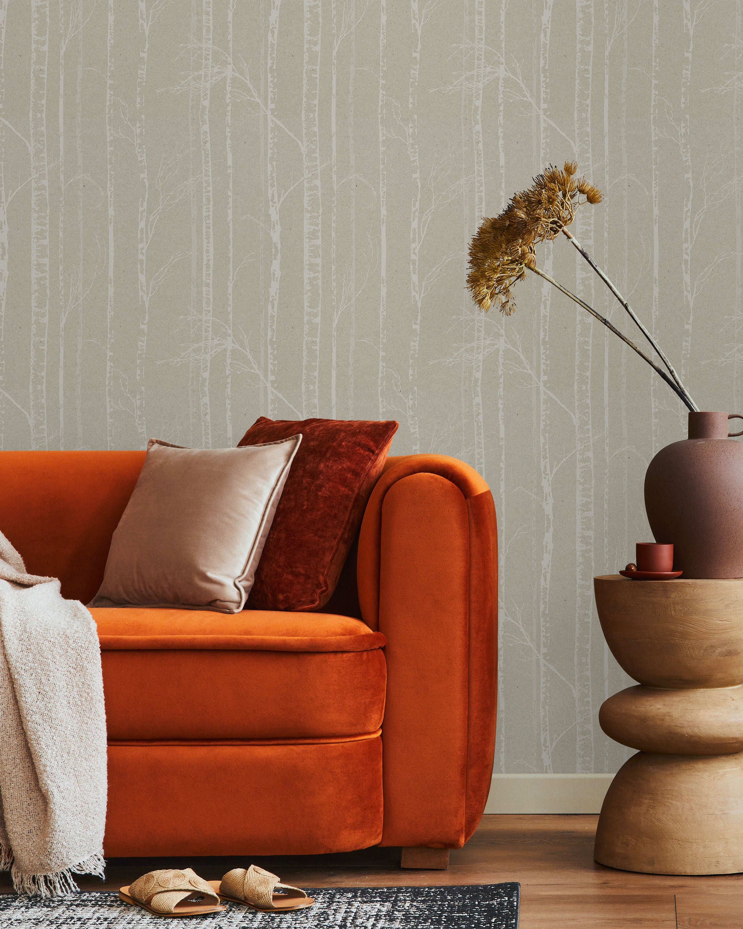 Birch Forest Peel and Stick Wallpaper, Removable Wallpaper, Traditional Wallpaper - Sand Beige | DeccoPrint