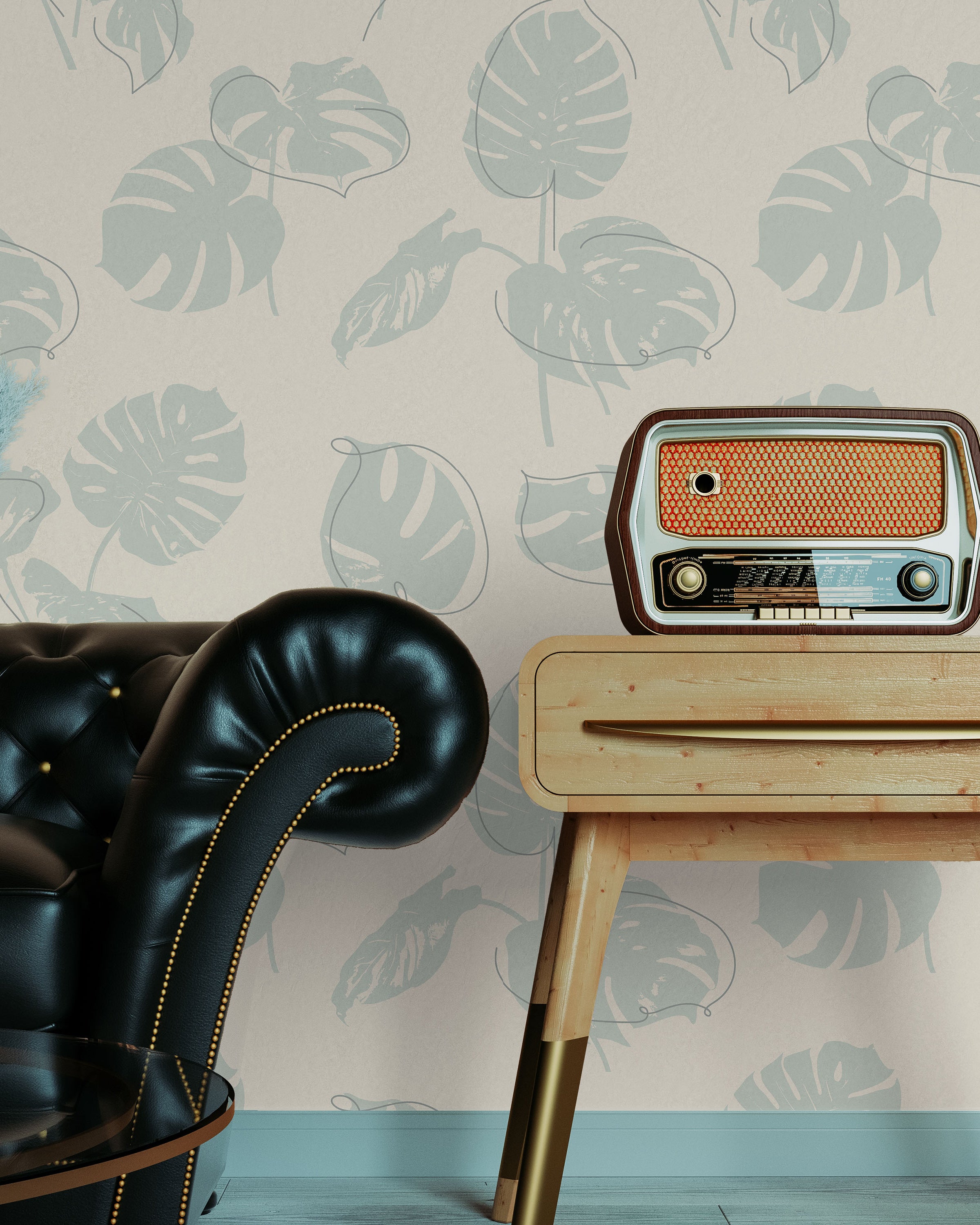 Monstera Leaves Peel and Stick Wallpaper, Removable Wallpaper, Traditional Wallpaper - Mint Green | DeccoPrint