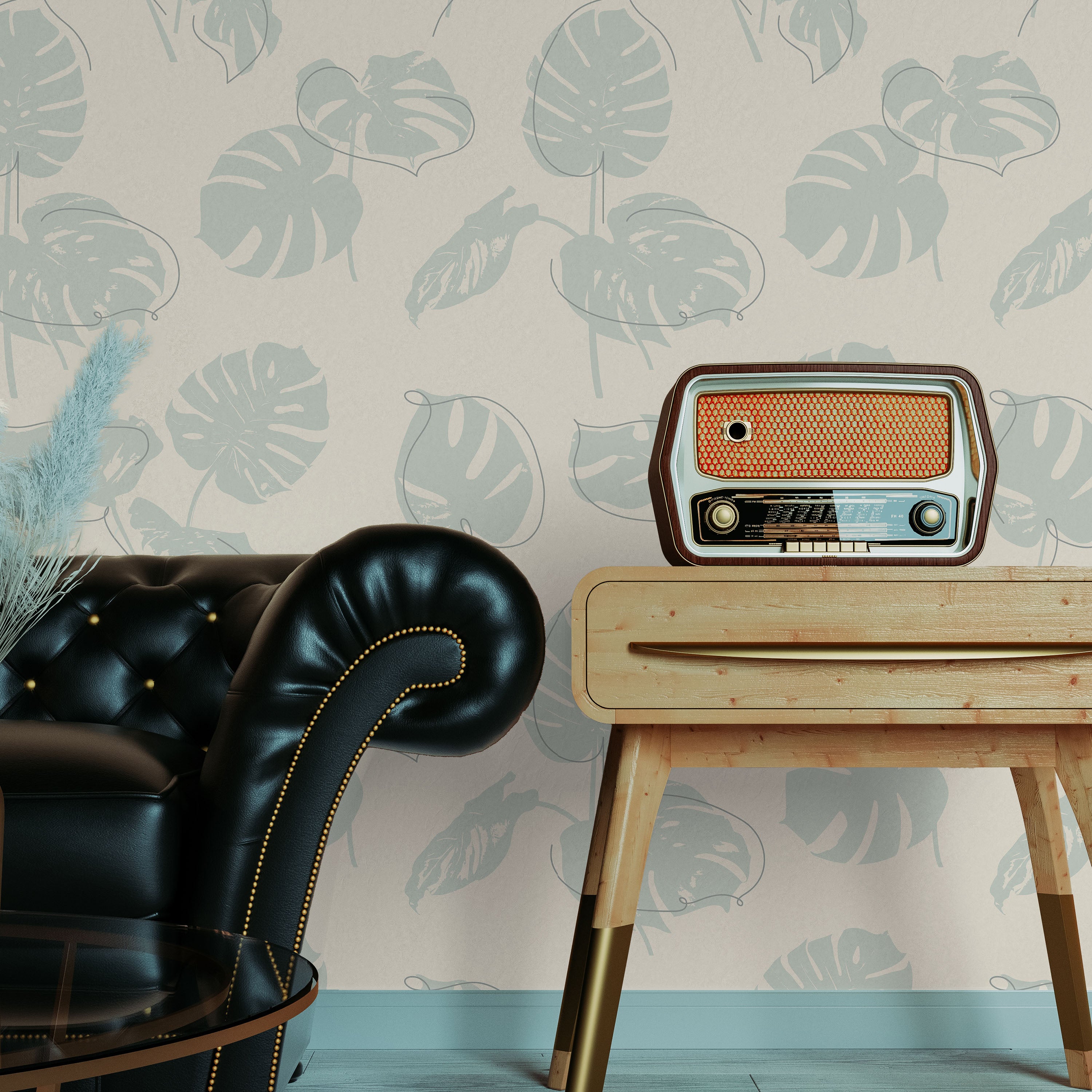 Monstera Leaves Peel and Stick Wallpaper, Removable Wallpaper, Traditional Wallpaper - Mint Green | DeccoPrint