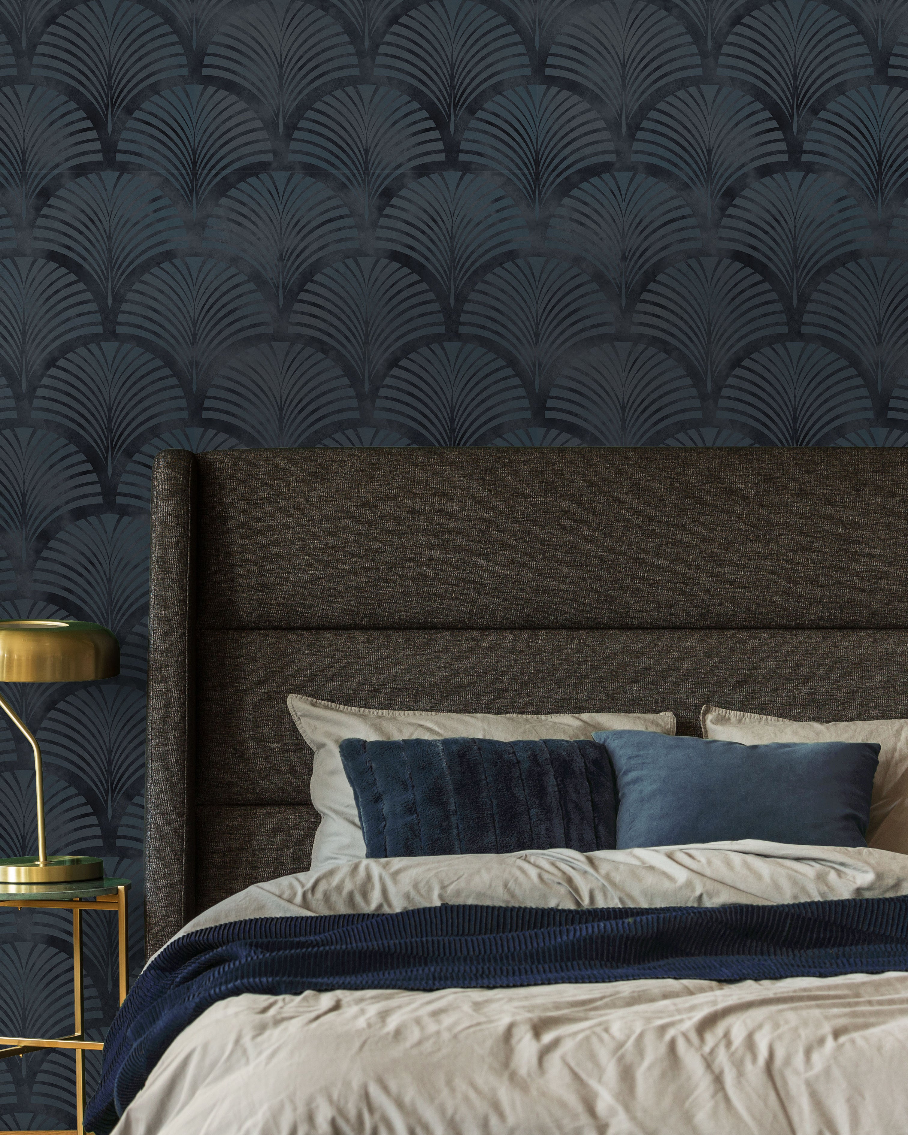 Deco Arcs Peel and Stick Wallpaper, Removable Wallpaper, Traditional Wallpaper - Navy Blue | DeccoPrint