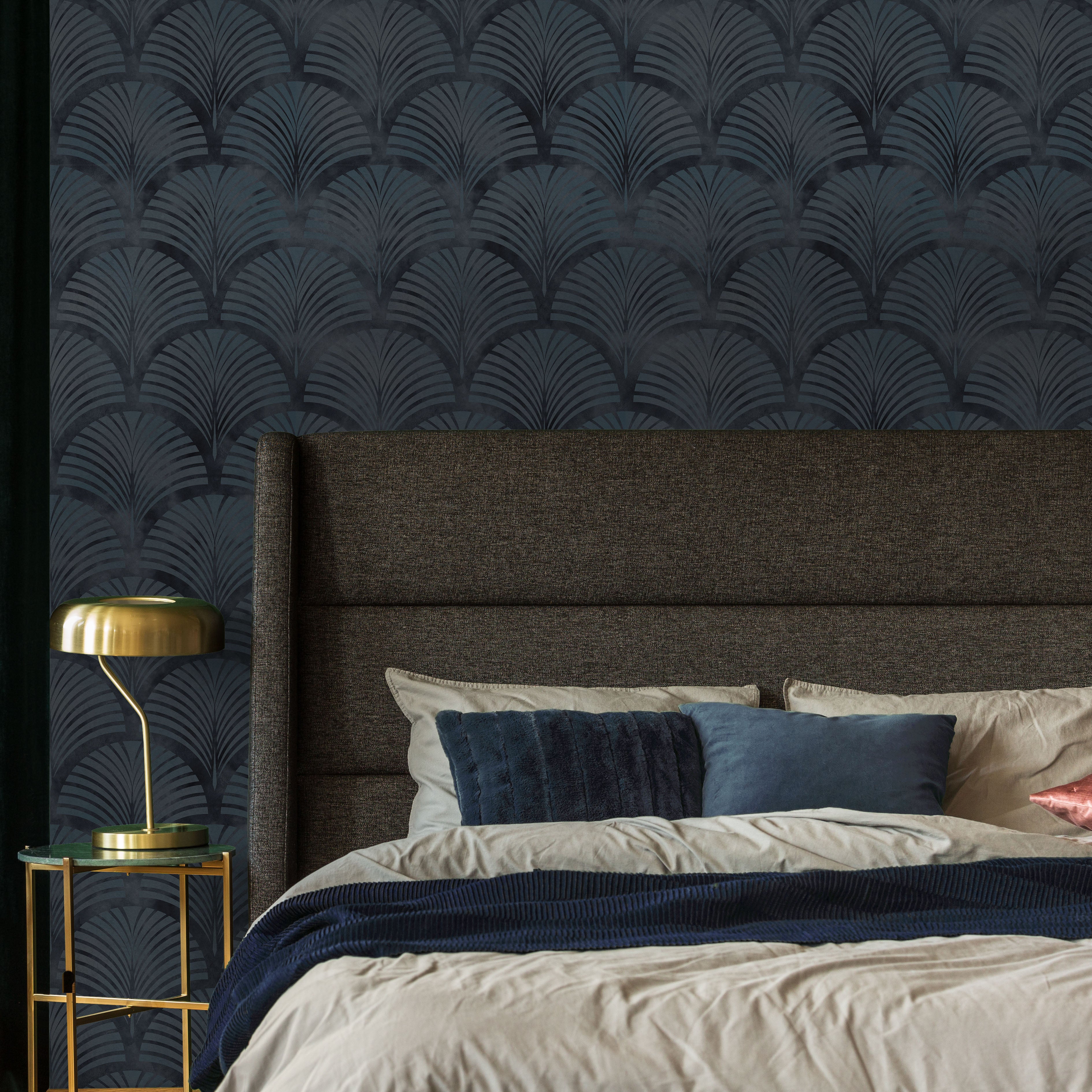 Deco Arcs Peel and Stick Wallpaper, Removable Wallpaper, Traditional Wallpaper - Navy Blue | DeccoPrint