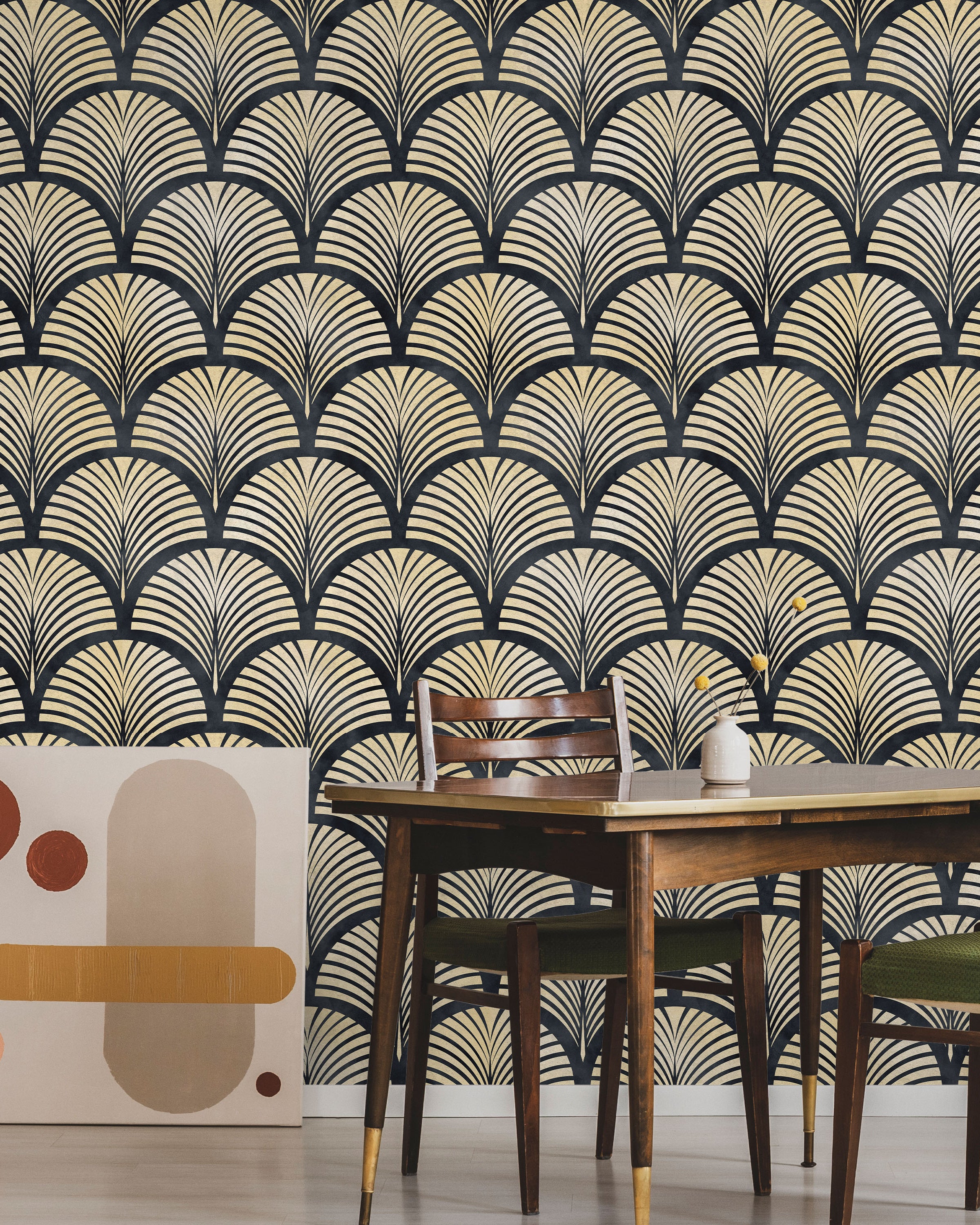 Deco Arcs Peel and Stick Wallpaper, Removable Wallpaper, Traditional Wallpaper - Dark Blue | DeccoPrint