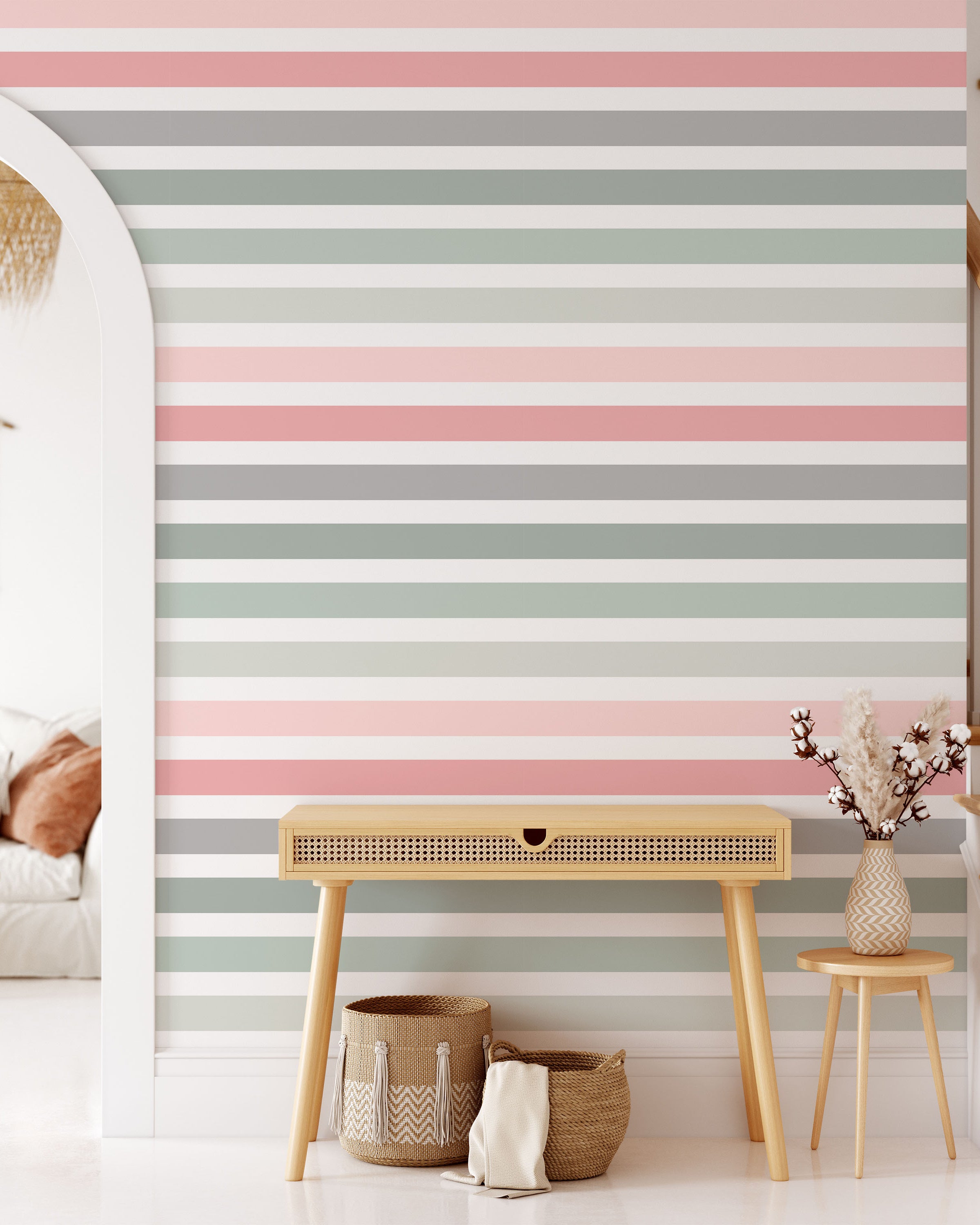 Colored Stripes Peel and Stick Wallpaper, Removable Wallpaper, Traditional Wallpaper - Neutral Rose | DeccoPrint
