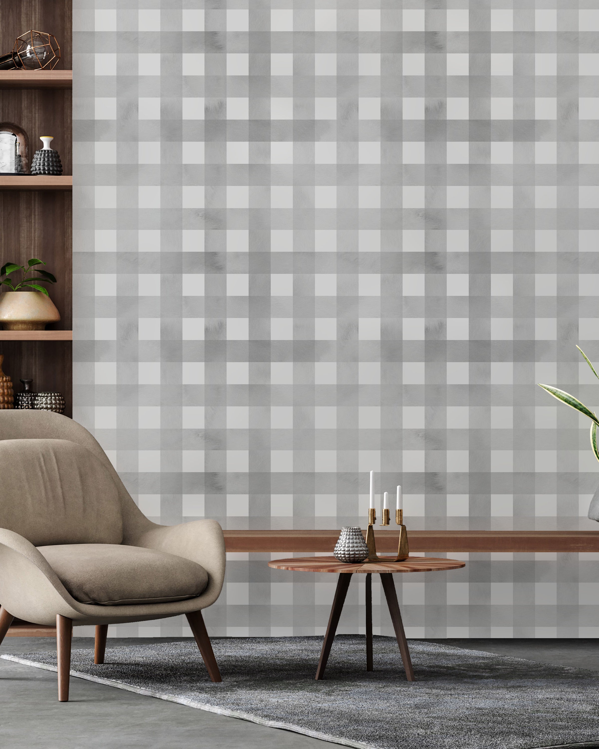Watercolored Grid Peel and Stick Wallpaper, Removable Wallpaper, Traditional Wallpaper - Smoke Gray | DeccoPrint
