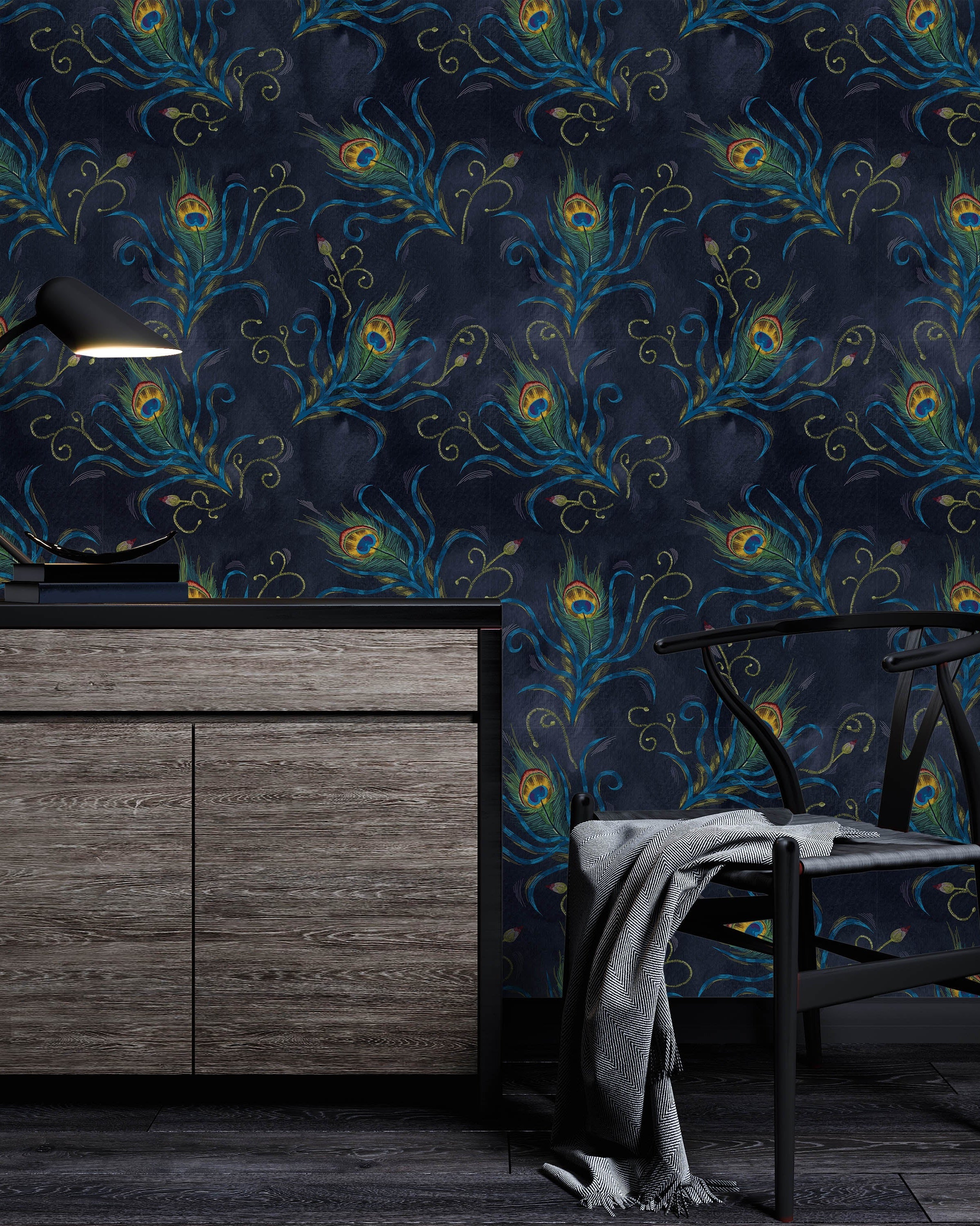 Peacock Feather Peel and Stick Wallpaper, Removable Wallpaper, Traditional Wallpaper | DeccoPrint