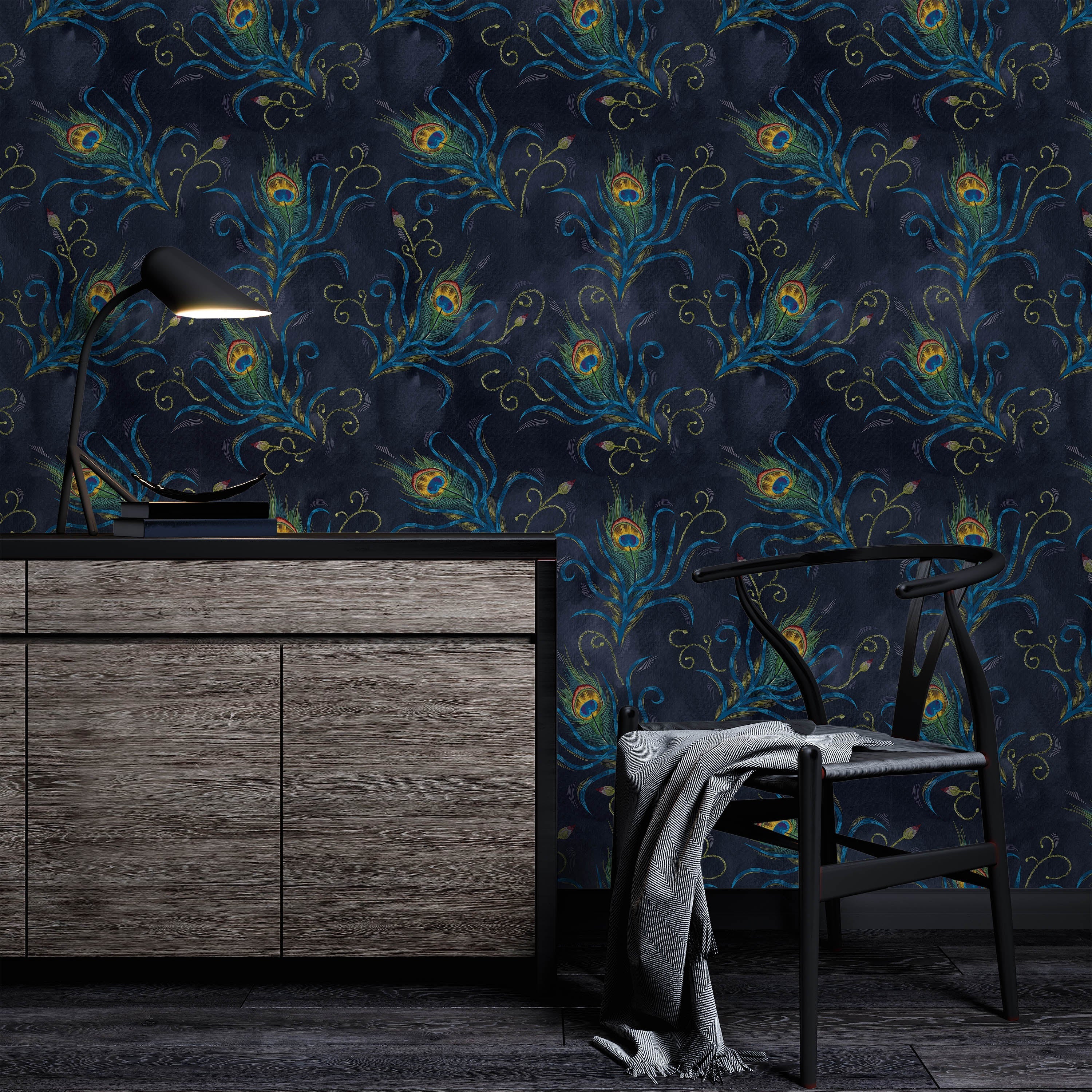 Peacock Feather Peel and Stick Wallpaper, Removable Wallpaper, Traditional Wallpaper | DeccoPrint