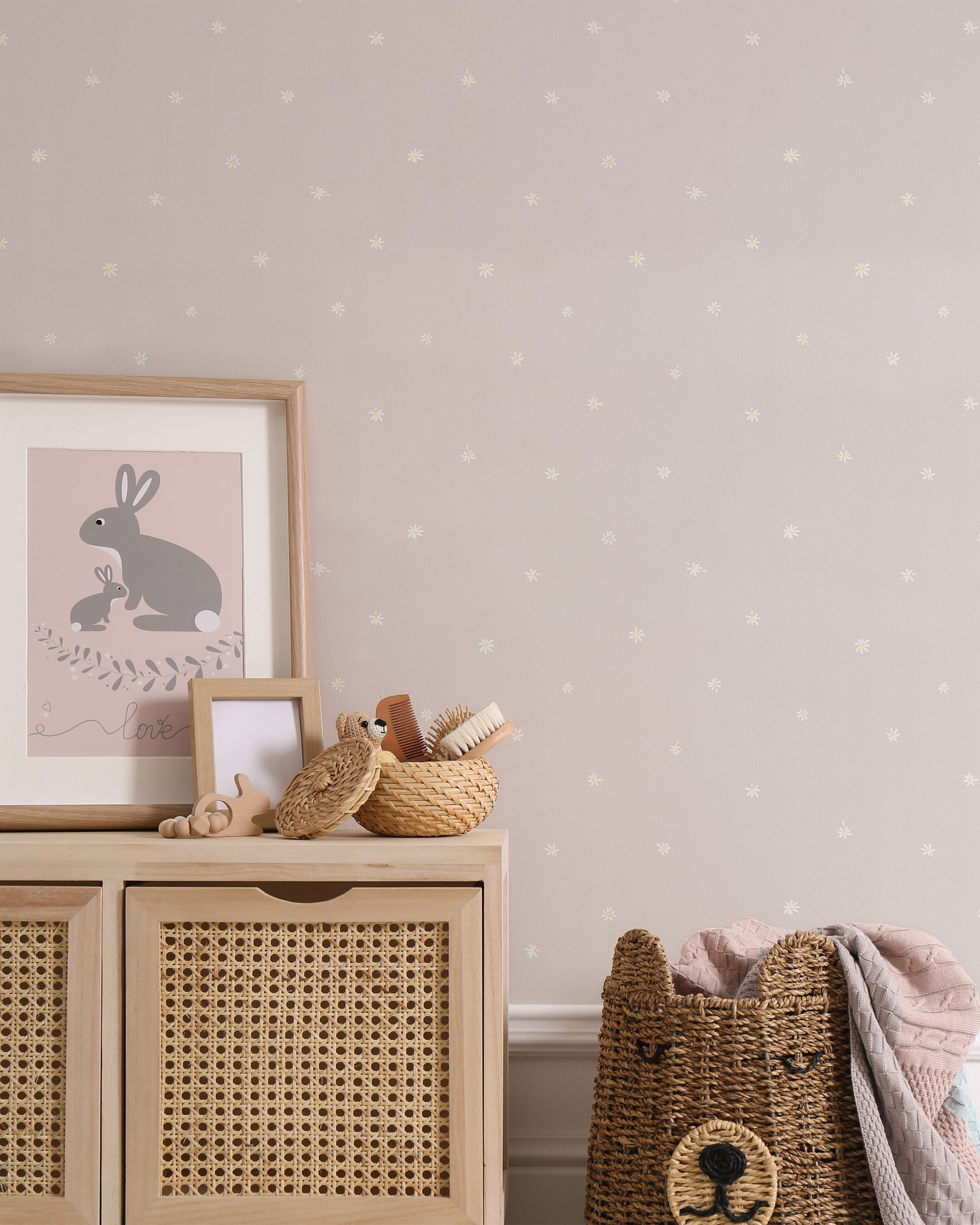 Simple Daisies Peel and Stick Wallpaper, Removable Wallpaper, Traditional Wallpaper - Sand Beige | DeccoPrint