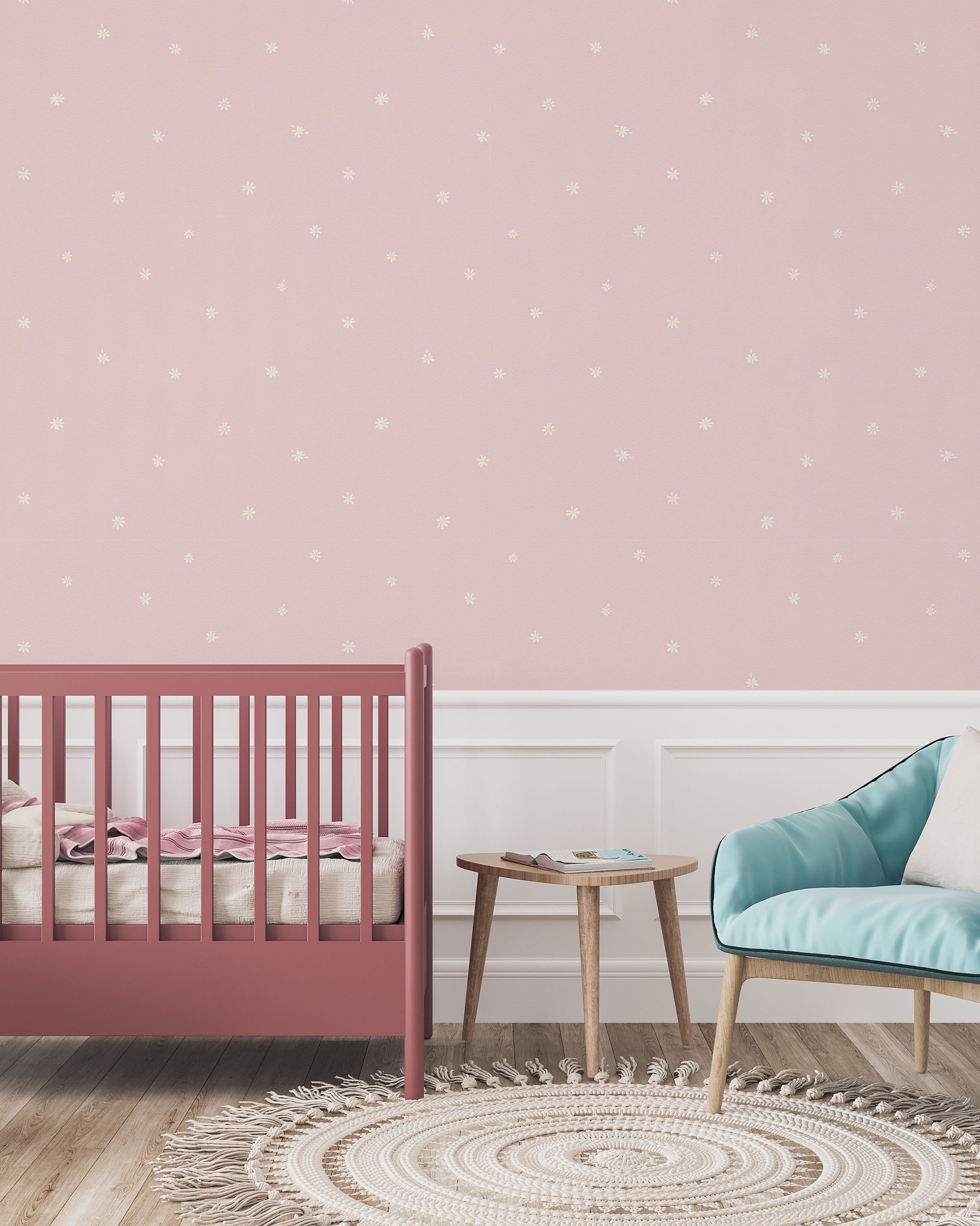 Simple Daisies Peel and Stick Wallpaper, Removable Wallpaper, Traditional Wallpaper - Blush Pink | DeccoPrint