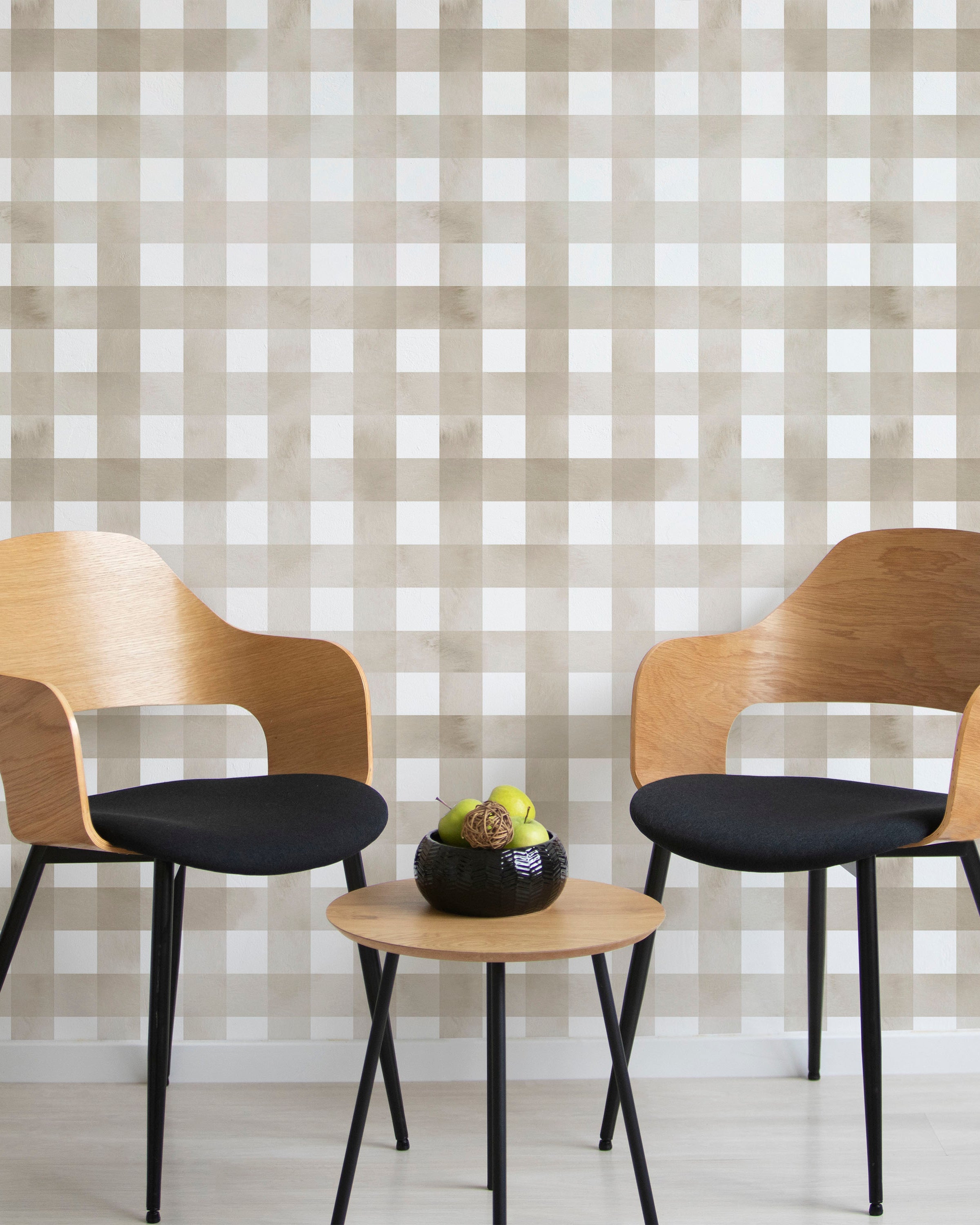 Watercolored Grid Peel and Stick Wallpaper, Removable Wallpaper, Traditional Wallpaper - Sand Beige | DeccoPrint