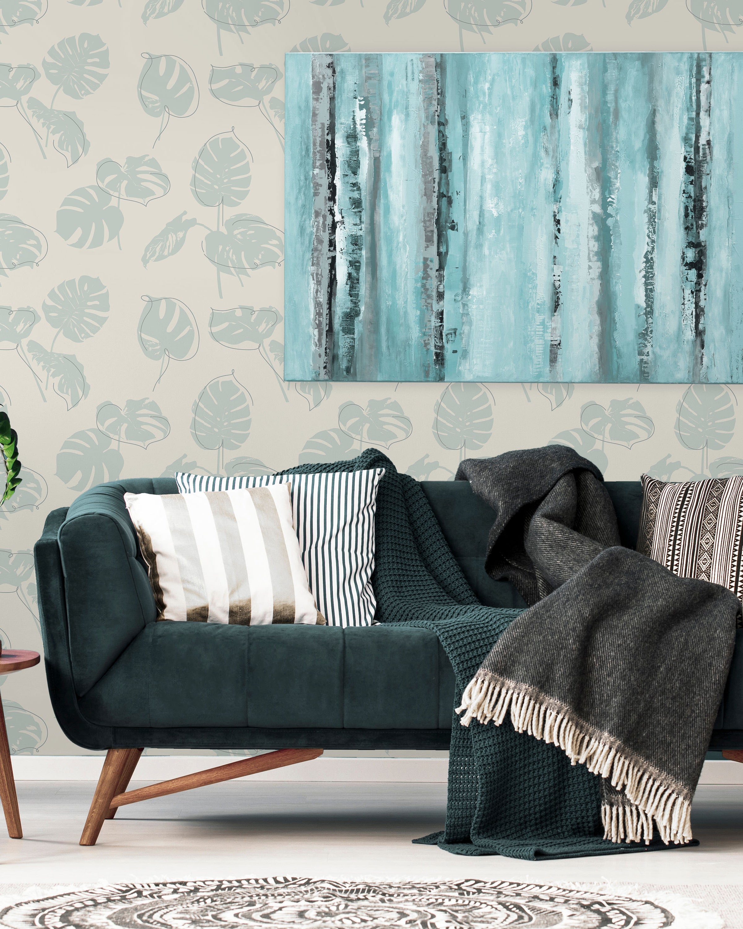 Monstera Leaves Peel and Stick Wallpaper, Removable Wallpaper, Traditional Wallpaper - Mint Green | DeccoPrint