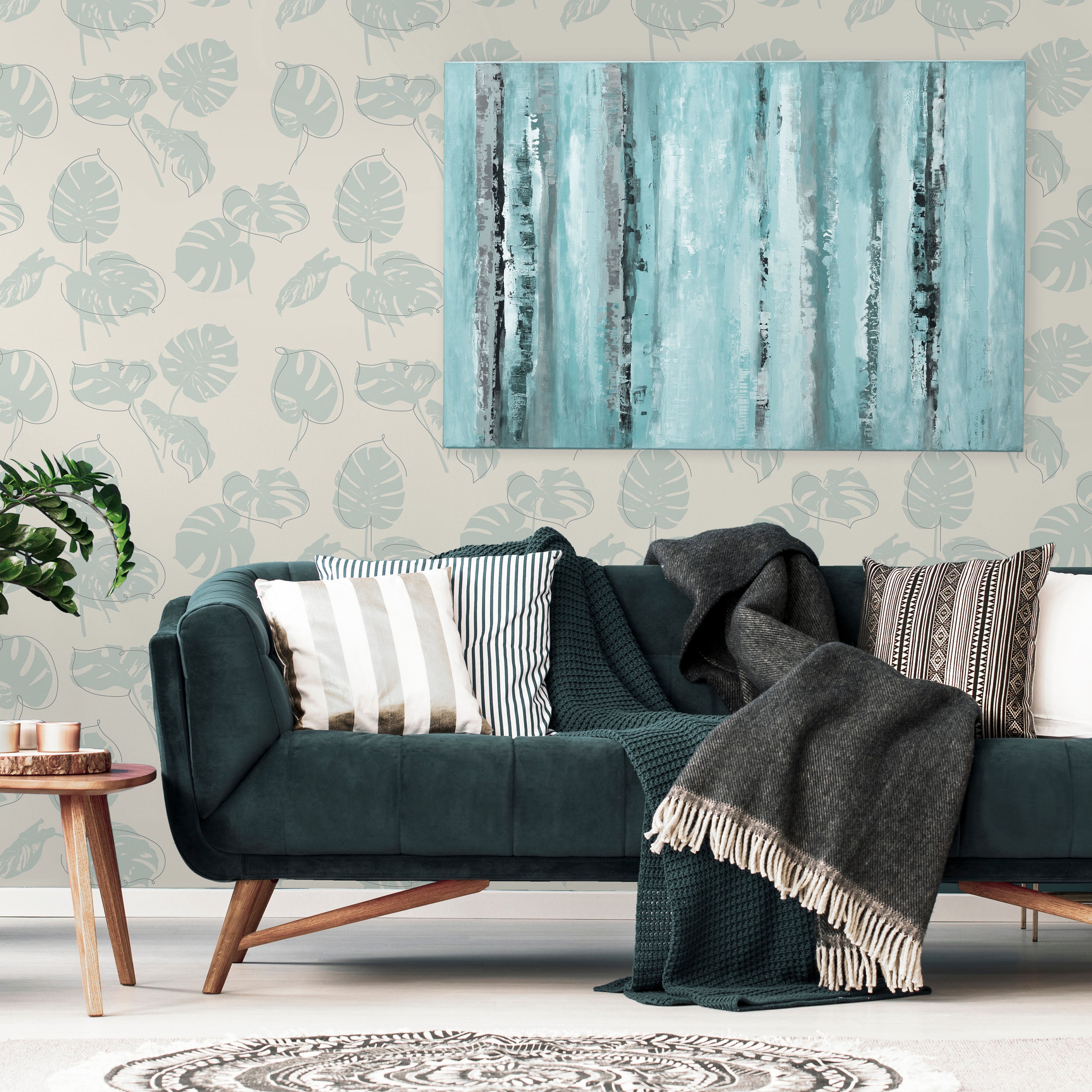 Monstera Leaves Peel and Stick Wallpaper, Removable Wallpaper, Traditional Wallpaper - Mint Green | DeccoPrint