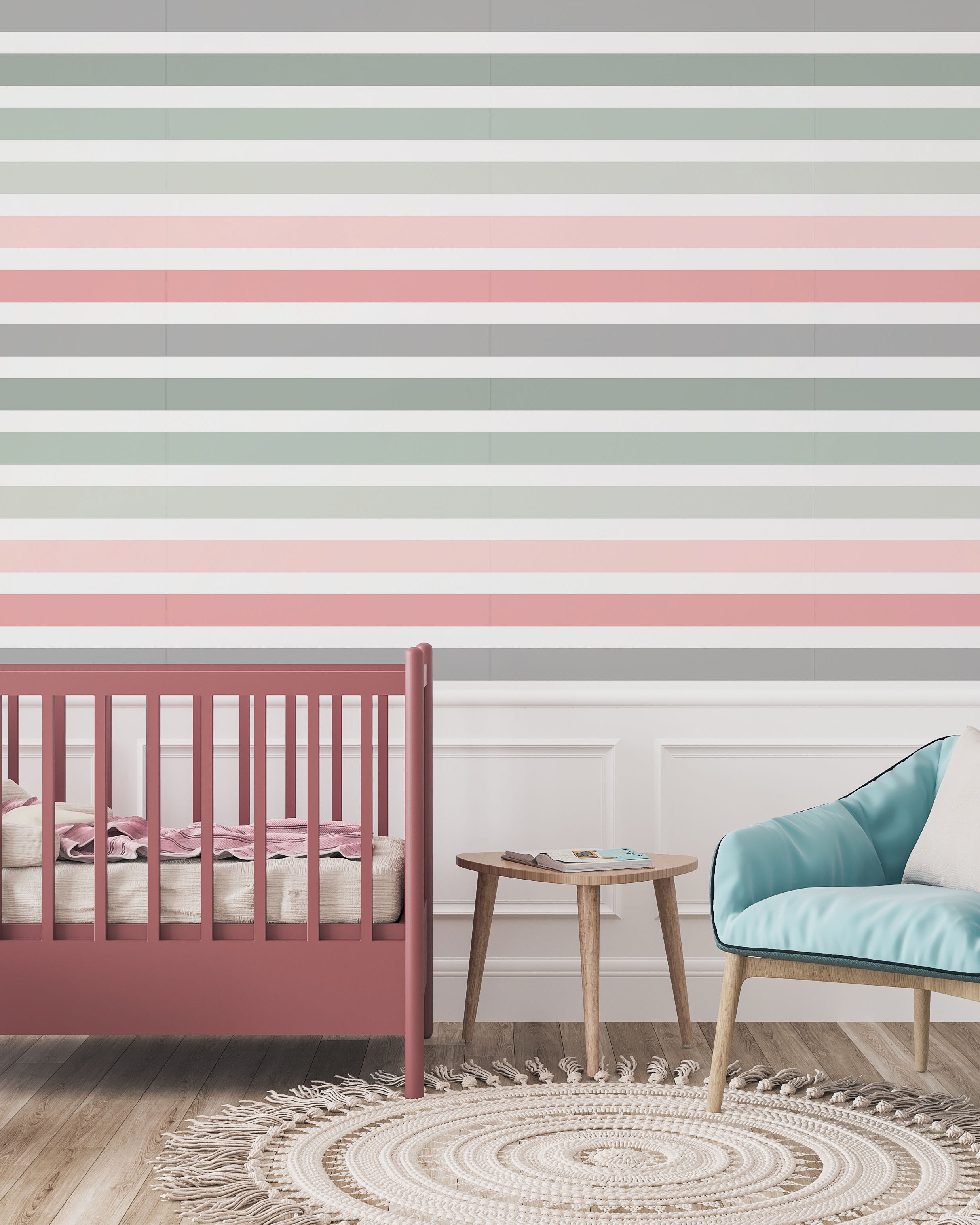 Colored Stripes Peel and Stick Wallpaper, Removable Wallpaper, Traditional Wallpaper - Neutral Rose | DeccoPrint