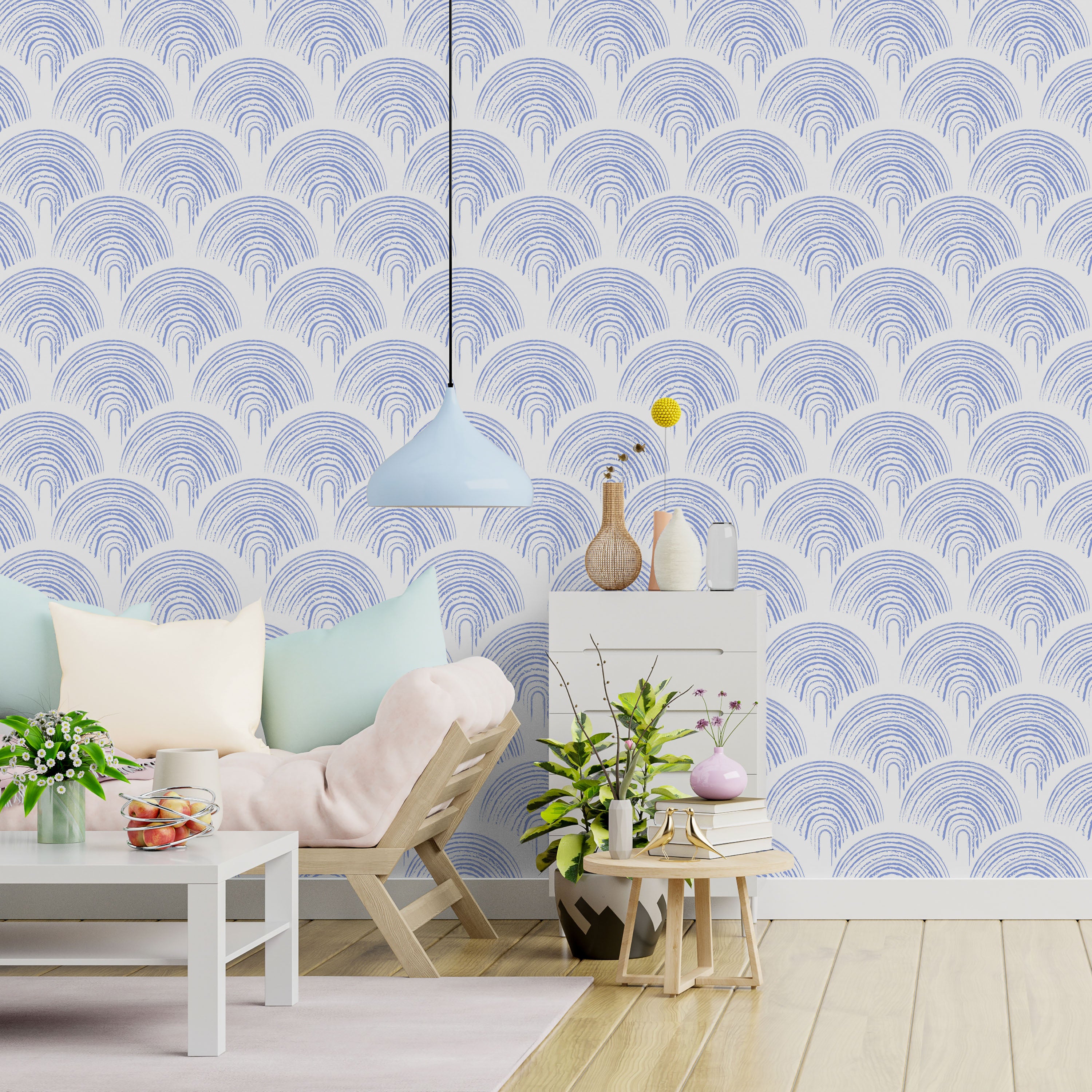 Playroom Peel and Stick Wallpaper, Removable Wallpaper, Traditional Wallpaper - Baby Blue | DeccoPrint