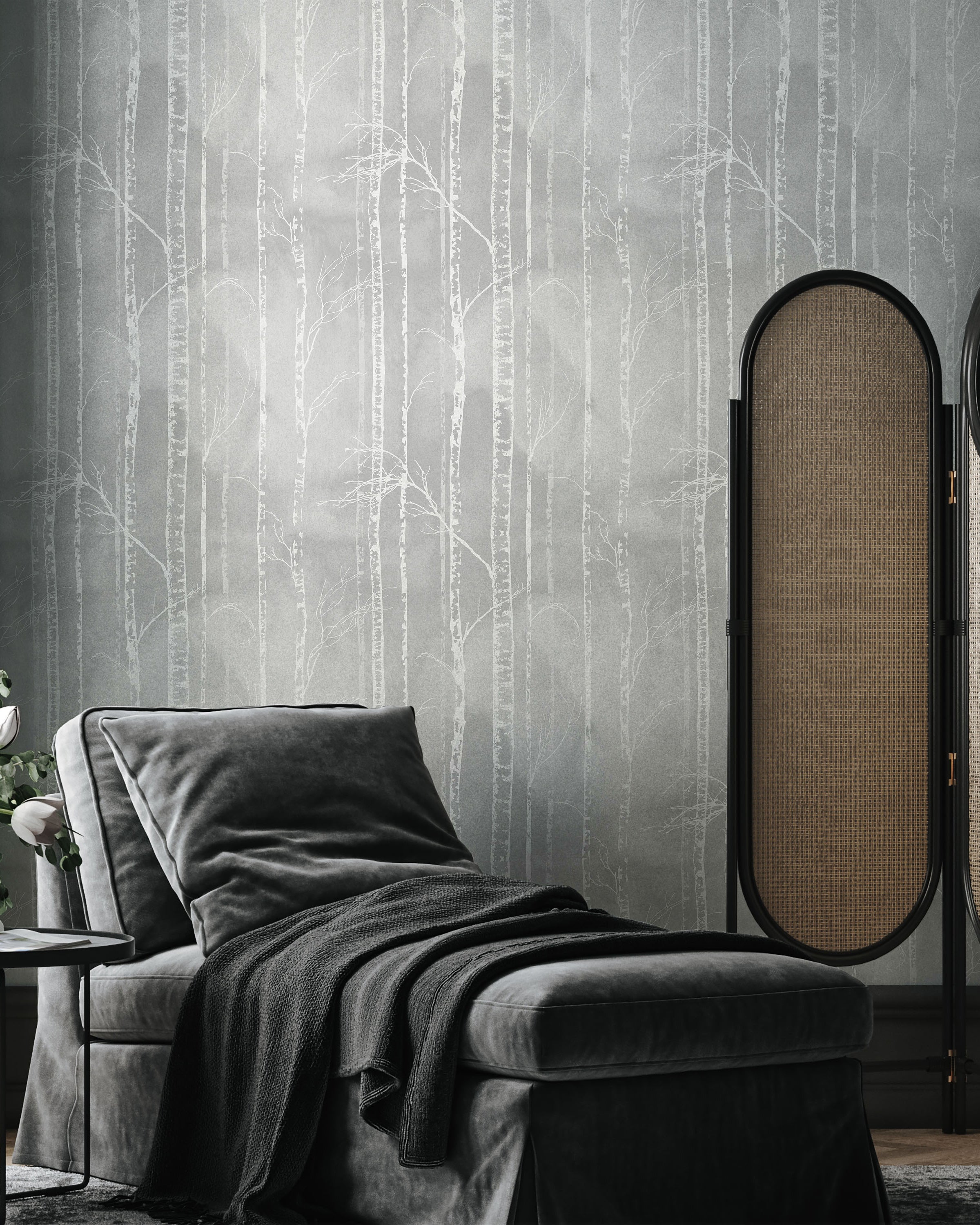 Birch Forest Peel and Stick Wallpaper, Removable Wallpaper, Traditional Wallpaper - Smoke Gray | DeccoPrint