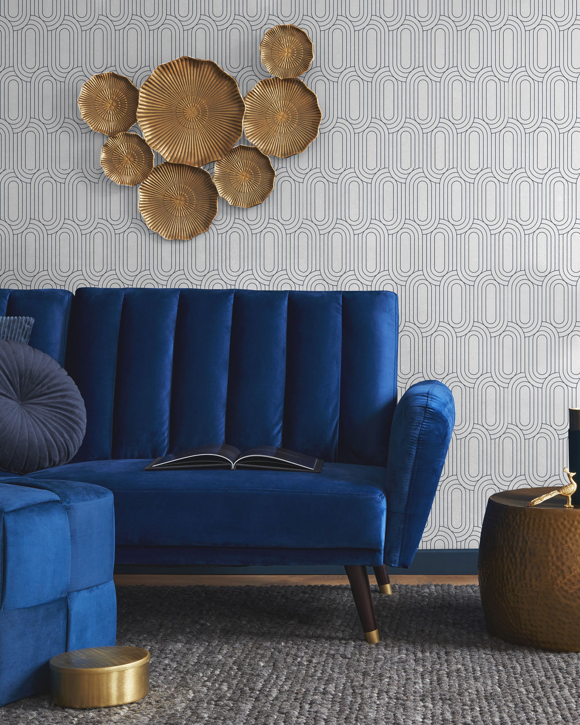 Royal Facade Peel and Stick Wallpaper, Removable Wallpaper, Traditional Wallpaper - Navy Blue | DeccoPrint
