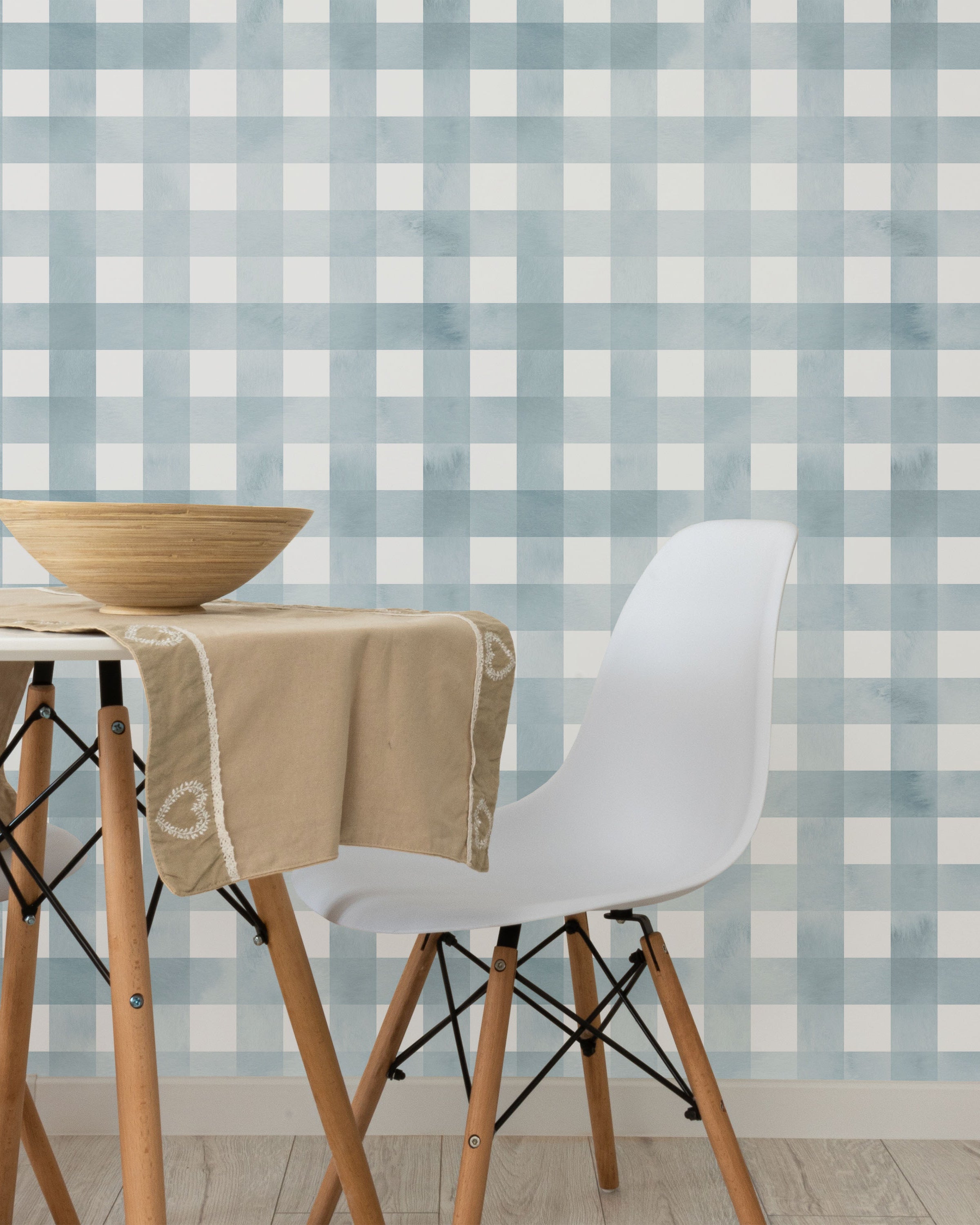 Watercolored Grid Peel and Stick Wallpaper, Removable Wallpaper, Traditional Wallpaper - Sky Blue | DeccoPrint
