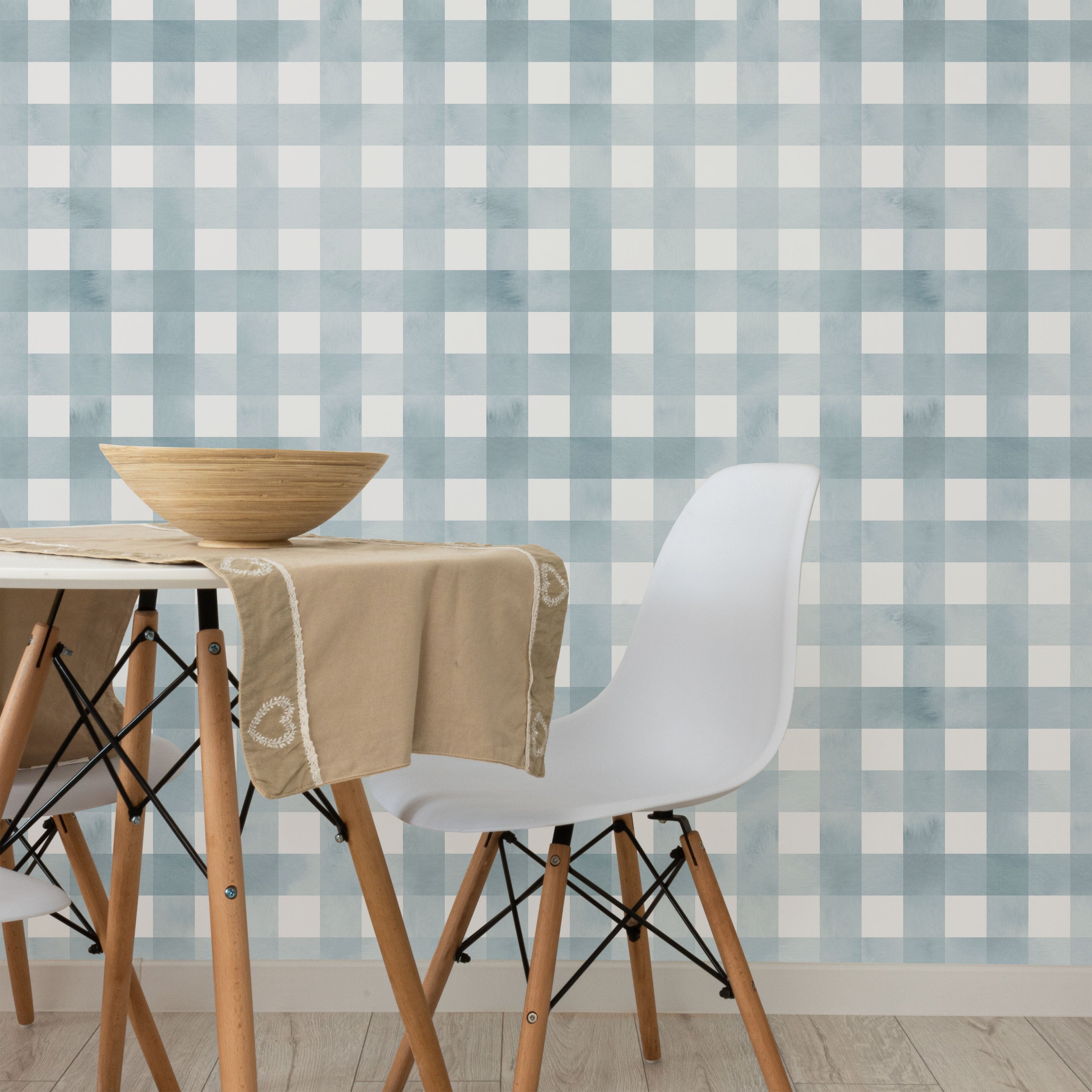 Watercolored Grid Peel and Stick Wallpaper, Removable Wallpaper, Traditional Wallpaper - Sky Blue | DeccoPrint