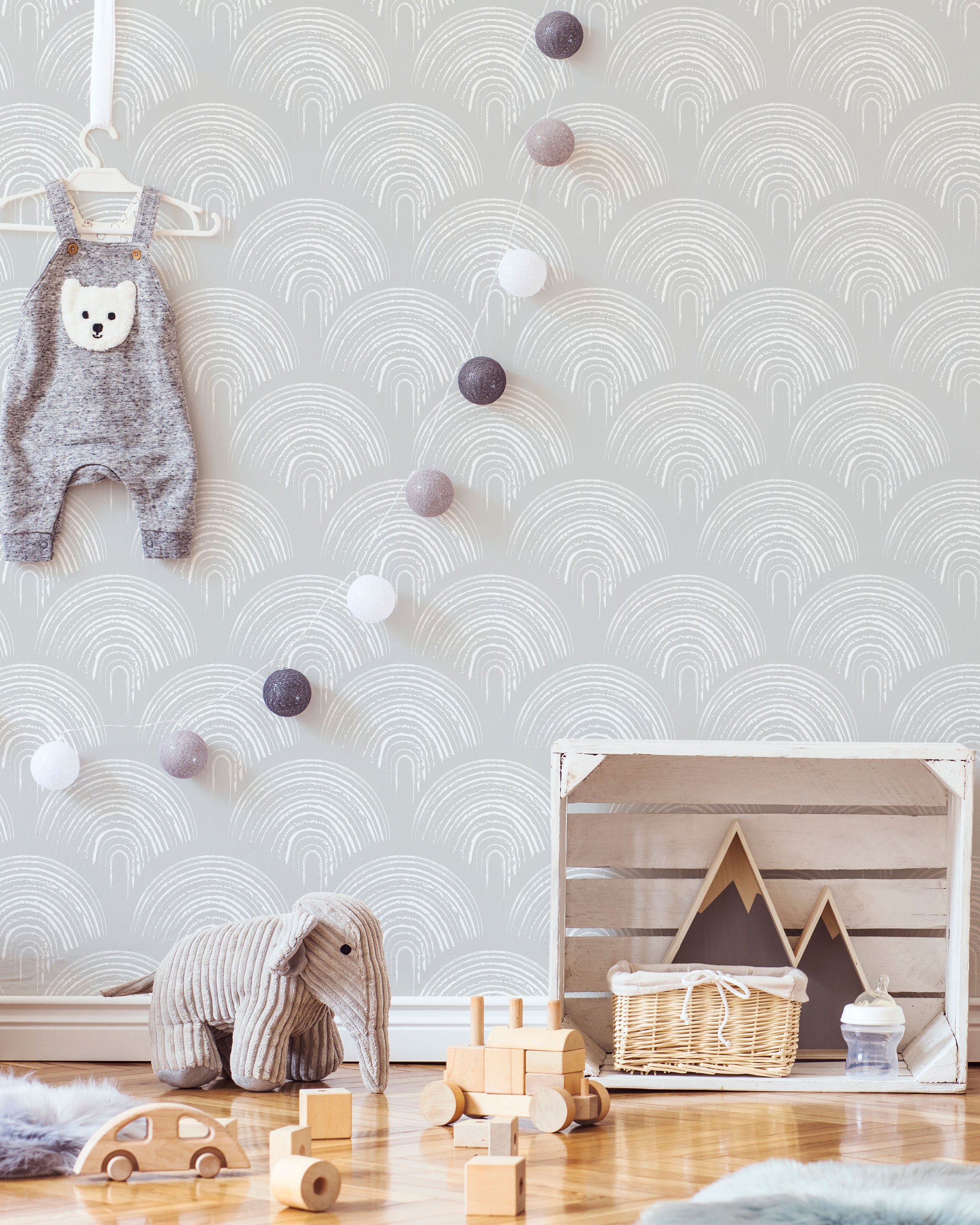 Playroom Peel and Stick Wallpaper, Removable Wallpaper, Traditional Wallpaper - Light Gray | DeccoPrint