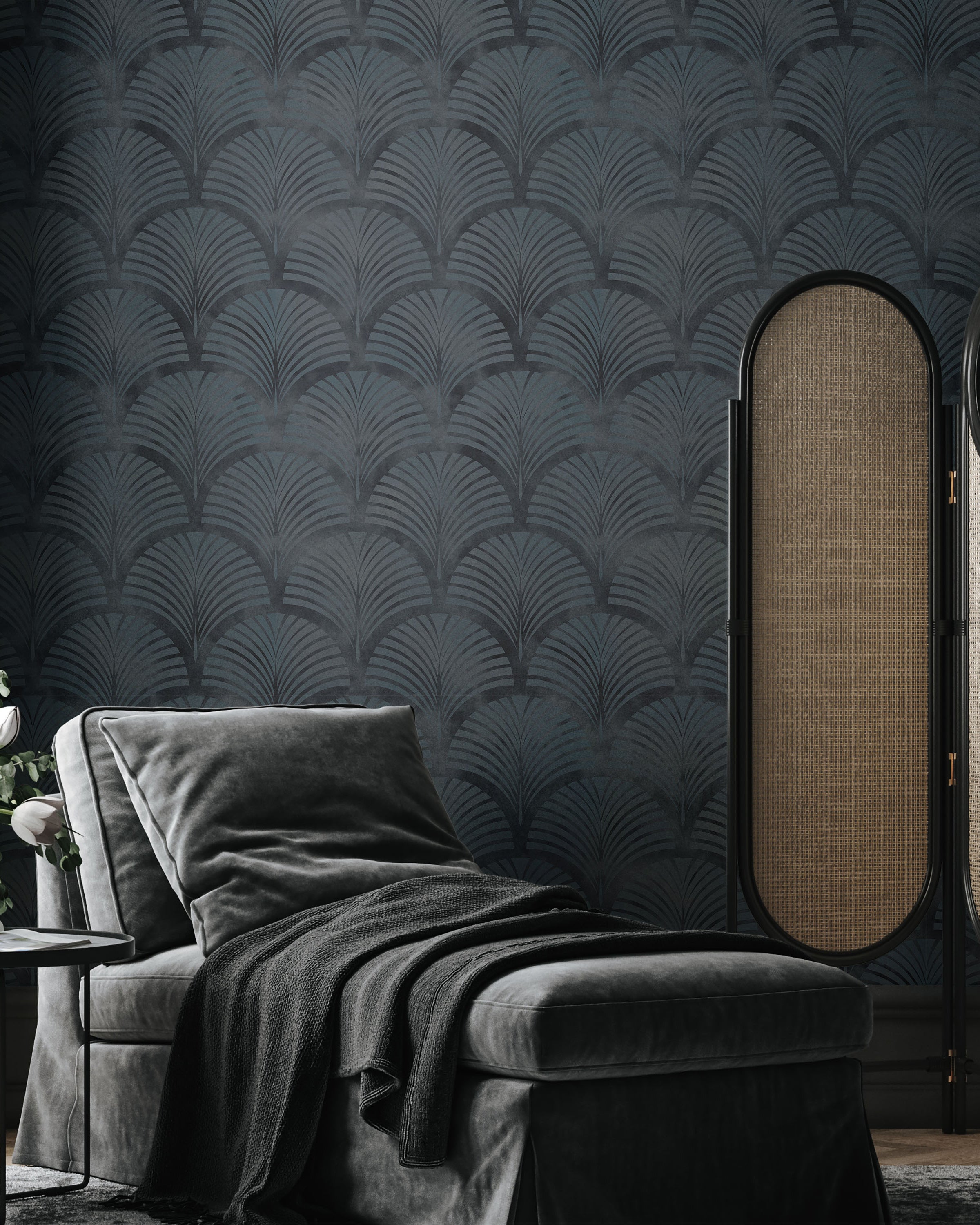 Deco Arcs Peel and Stick Wallpaper, Removable Wallpaper, Traditional Wallpaper - Navy Blue | DeccoPrint
