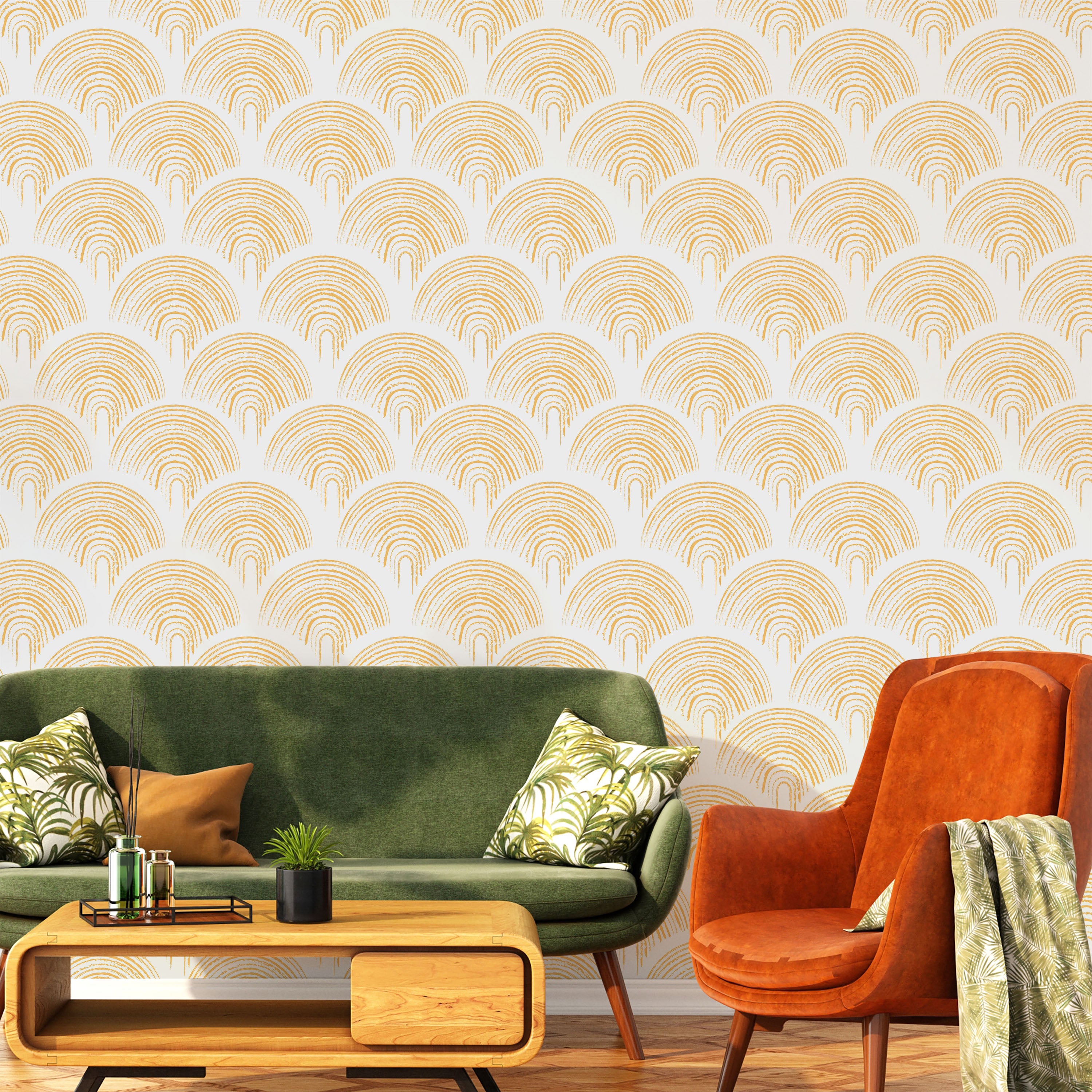 Playroom Peel and Stick Wallpaper, Removable Wallpaper, Traditional Wallpaper - Mustard Yellow | DeccoPrint