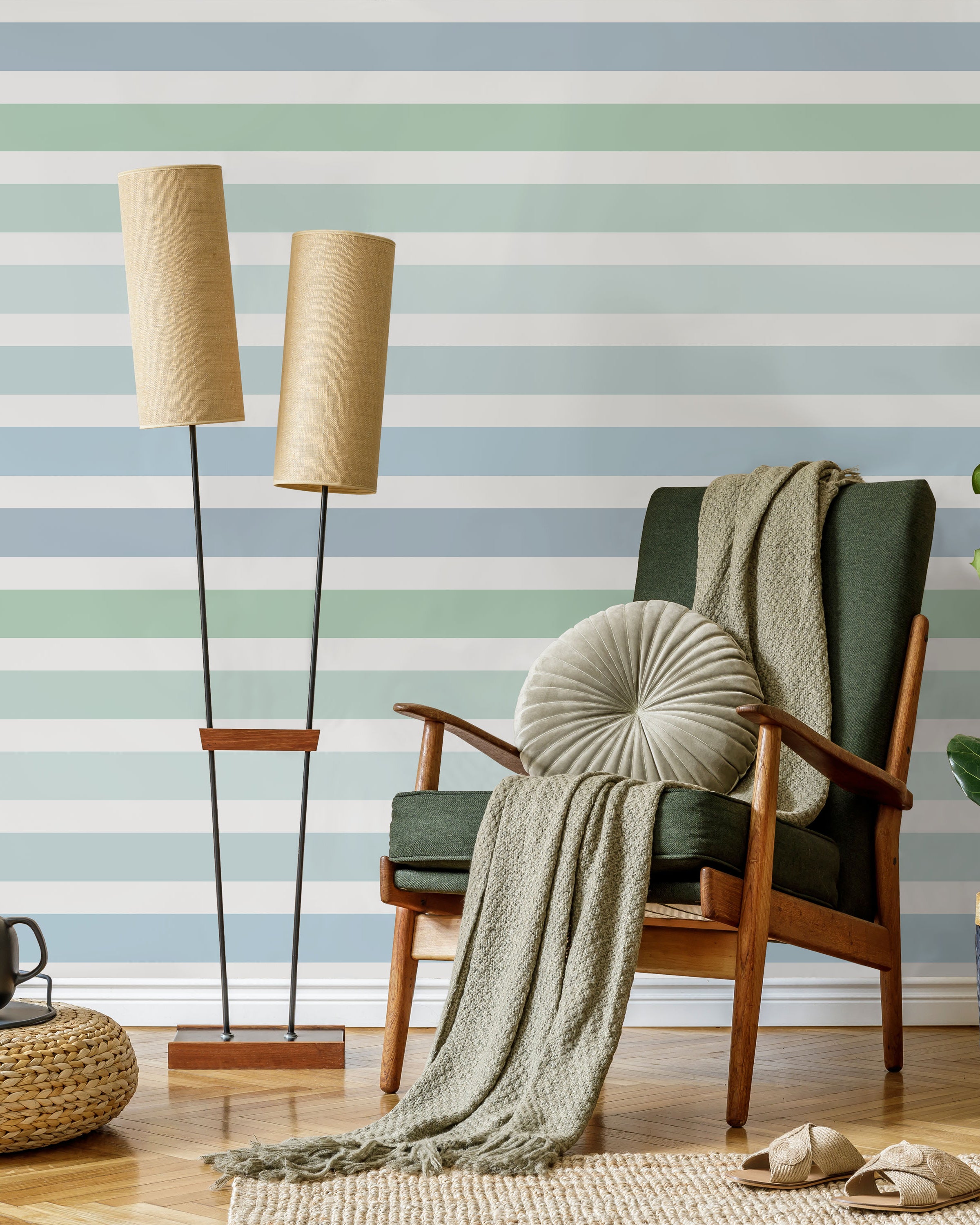 Colored Stripes Peel and Stick Wallpaper, Removable Wallpaper, Traditional Wallpaper - Ocean Tones | DeccoPrint