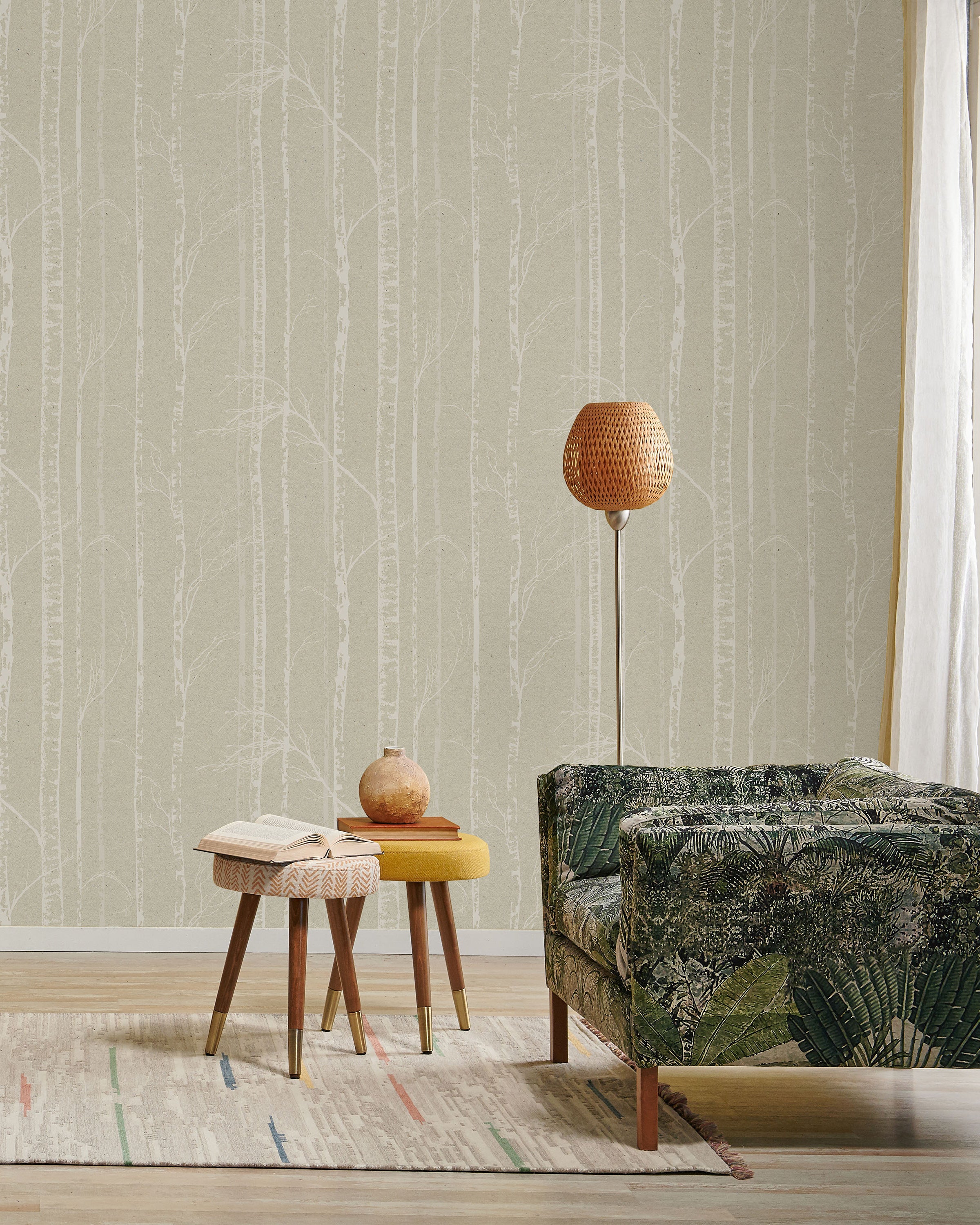 Birch Forest Peel and Stick Wallpaper, Removable Wallpaper, Traditional Wallpaper - Sand Beige | DeccoPrint
