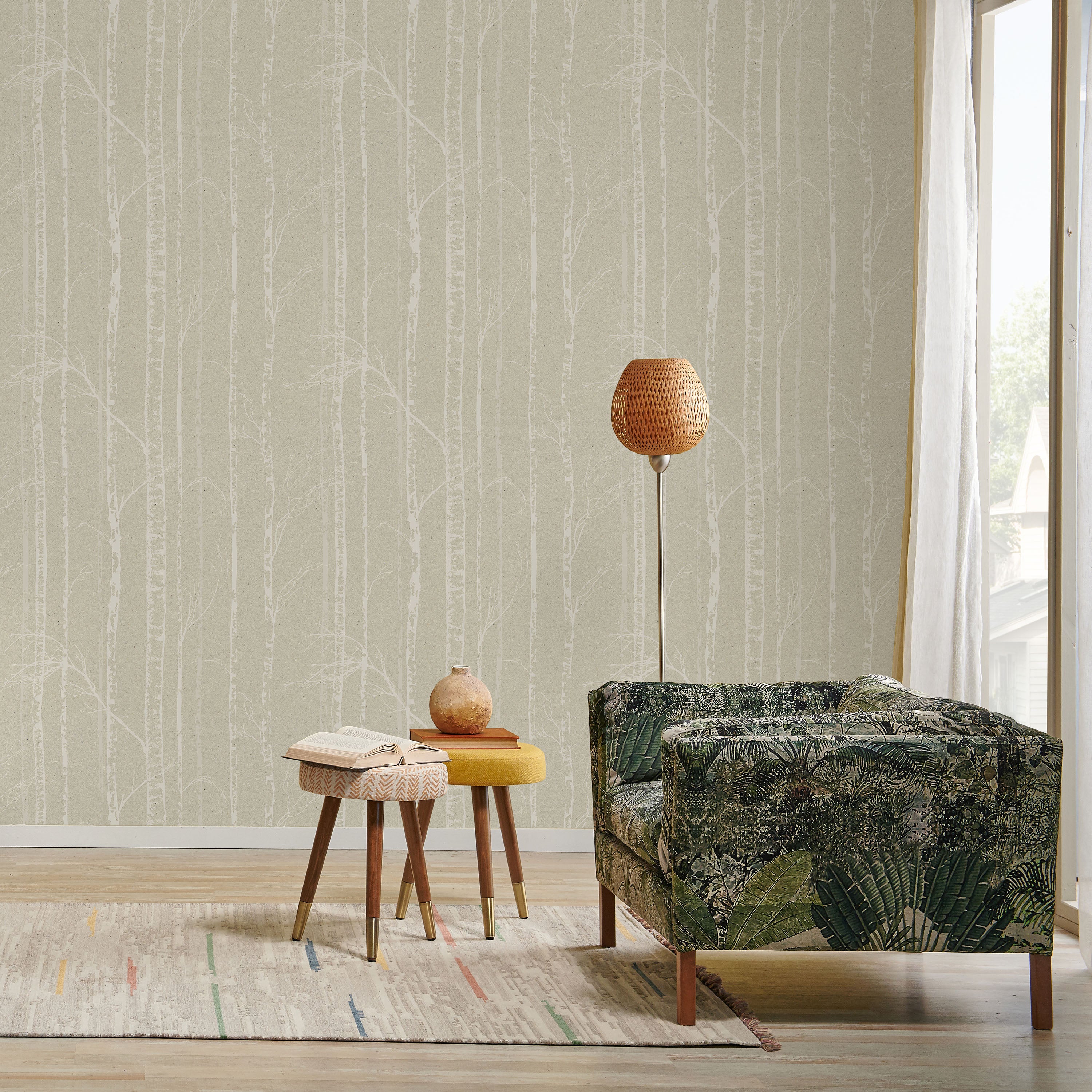 Birch Forest Peel and Stick Wallpaper, Removable Wallpaper, Traditional Wallpaper - Sand Beige | DeccoPrint