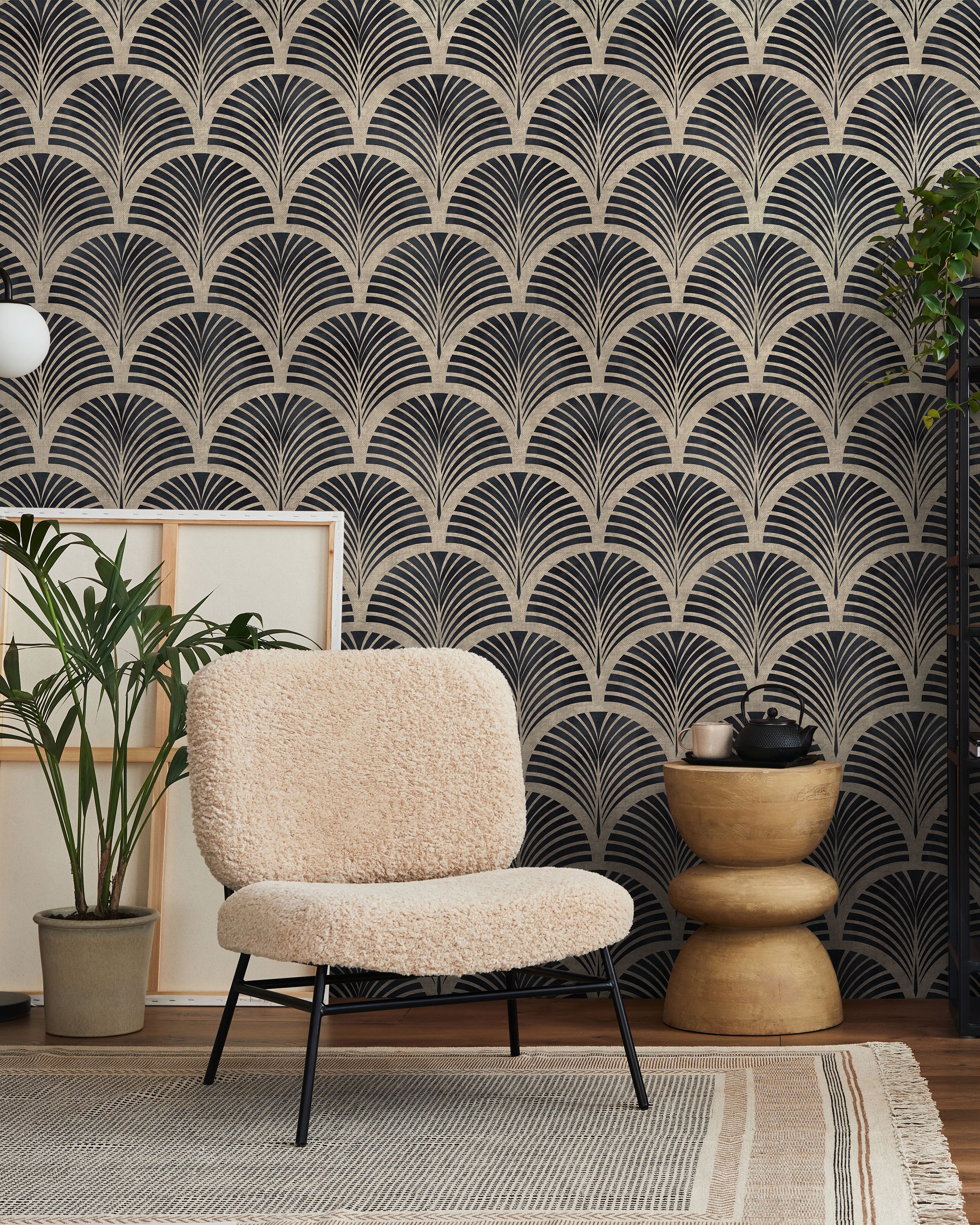 Deco Arcs Peel and Stick Wallpaper, Removable Wallpaper, Traditional Wallpaper - Linen Beige | DeccoPrint