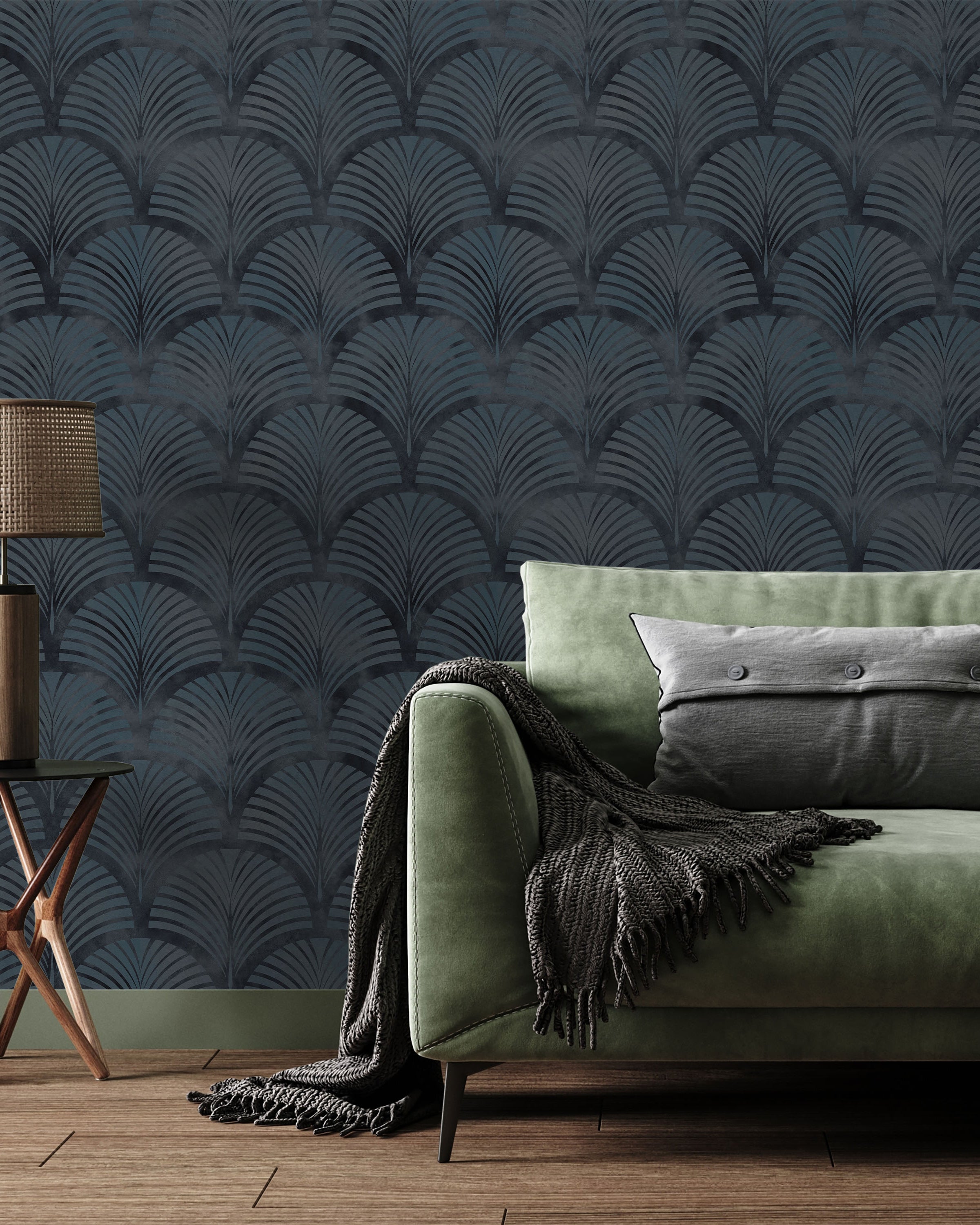 Deco Arcs Peel and Stick Wallpaper, Removable Wallpaper, Traditional Wallpaper - Navy Blue | DeccoPrint
