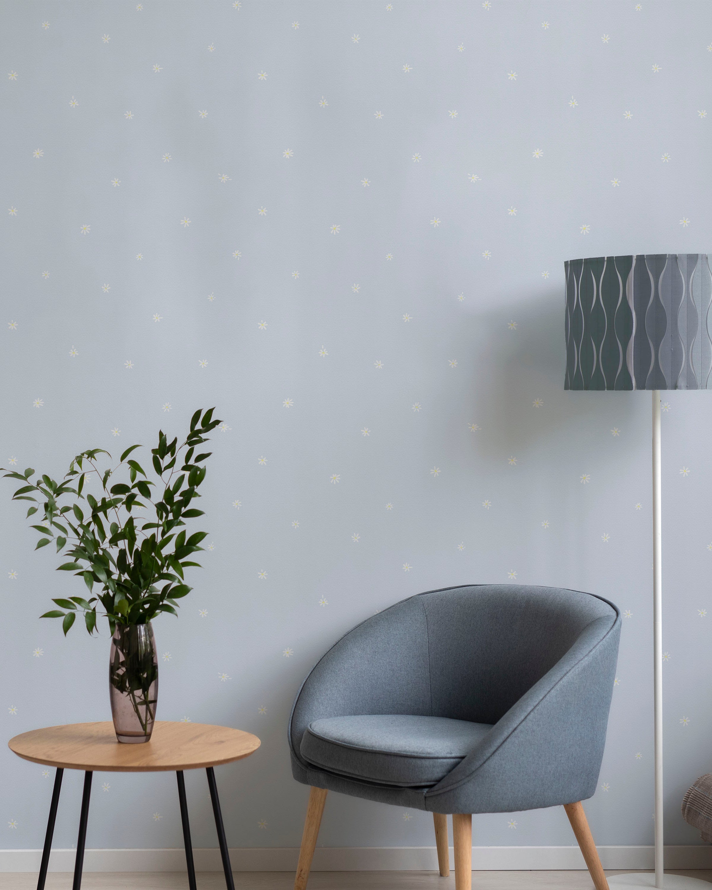 Simple Daisies Peel and Stick Wallpaper, Removable Wallpaper, Traditional Wallpaper - Sky Blue | DeccoPrint