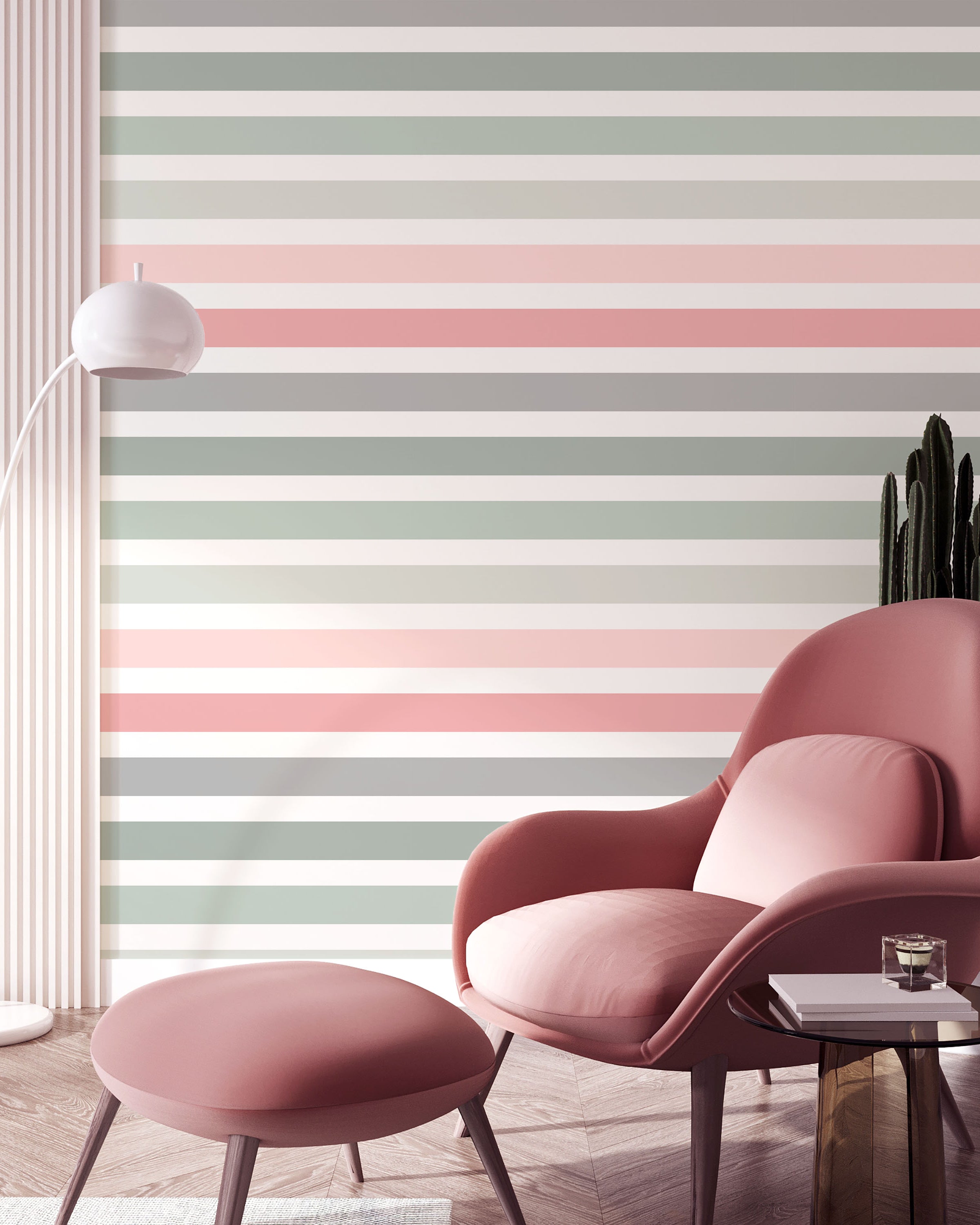 Colored Stripes Peel and Stick Wallpaper, Removable Wallpaper, Traditional Wallpaper - Neutral Rose | DeccoPrint