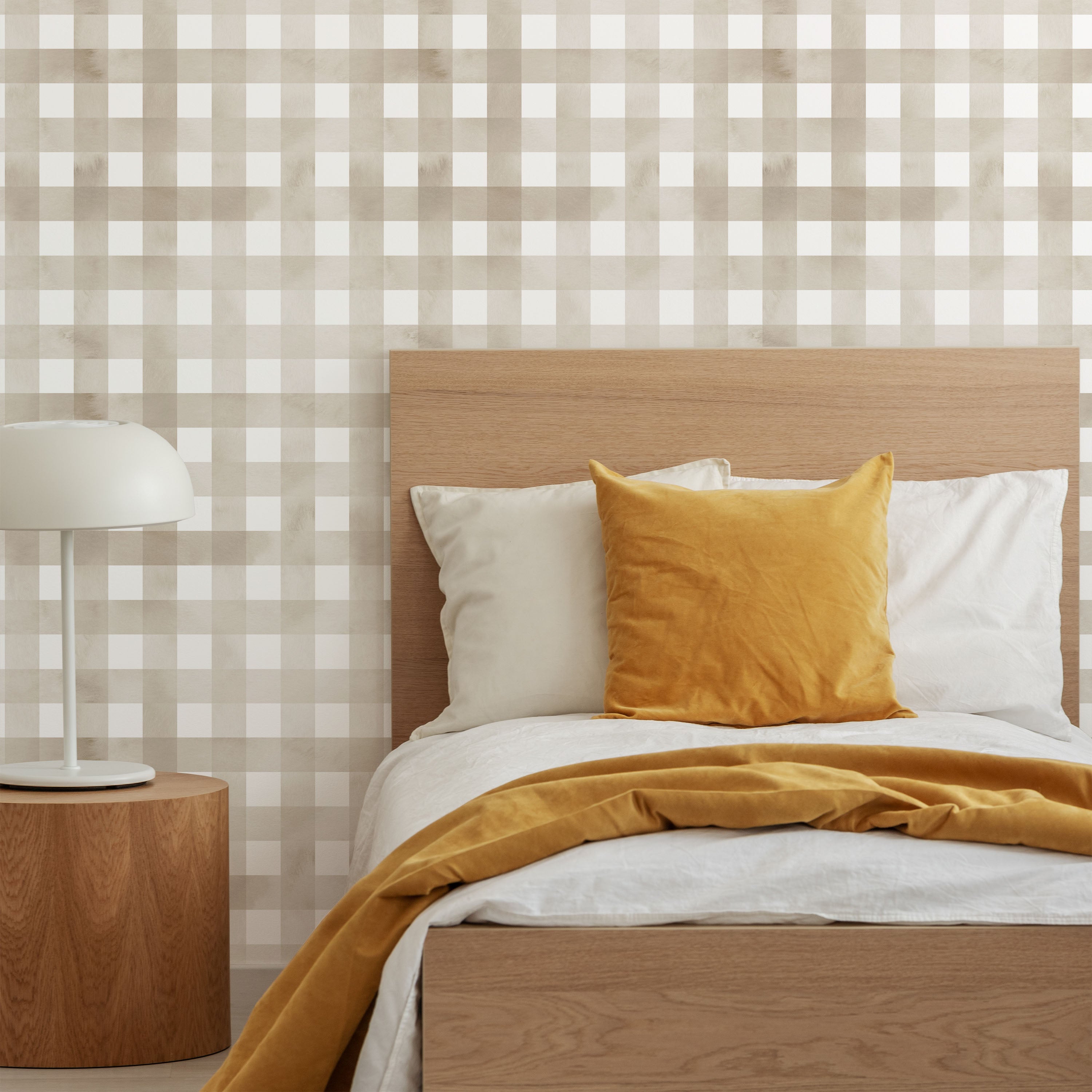 Watercolored Grid Peel and Stick Wallpaper, Removable Wallpaper, Traditional Wallpaper - Sand Beige | DeccoPrint