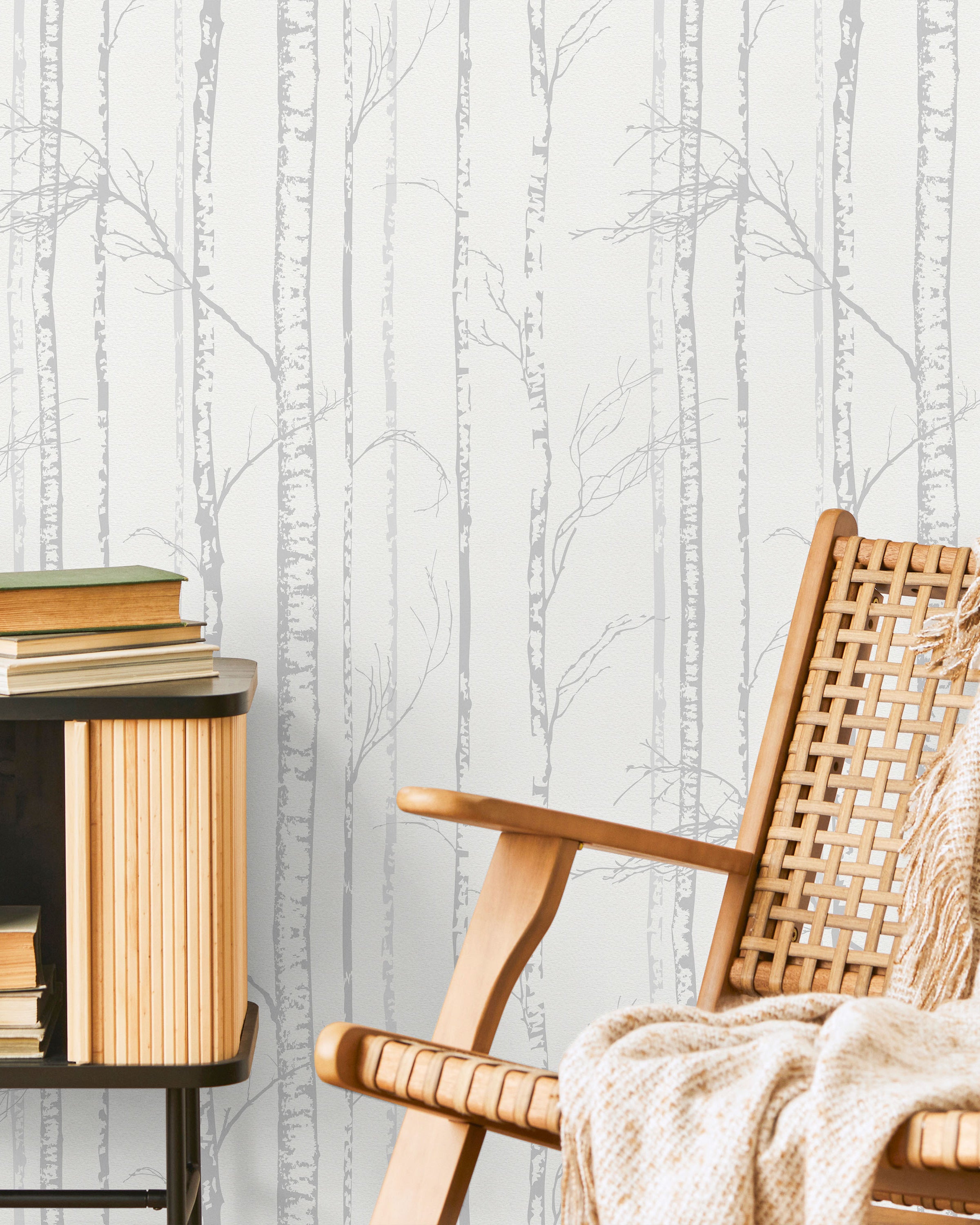 Birch Forest Peel and Stick Wallpaper, Removable Wallpaper, Traditional Wallpaper - Light Gray | DeccoPrint