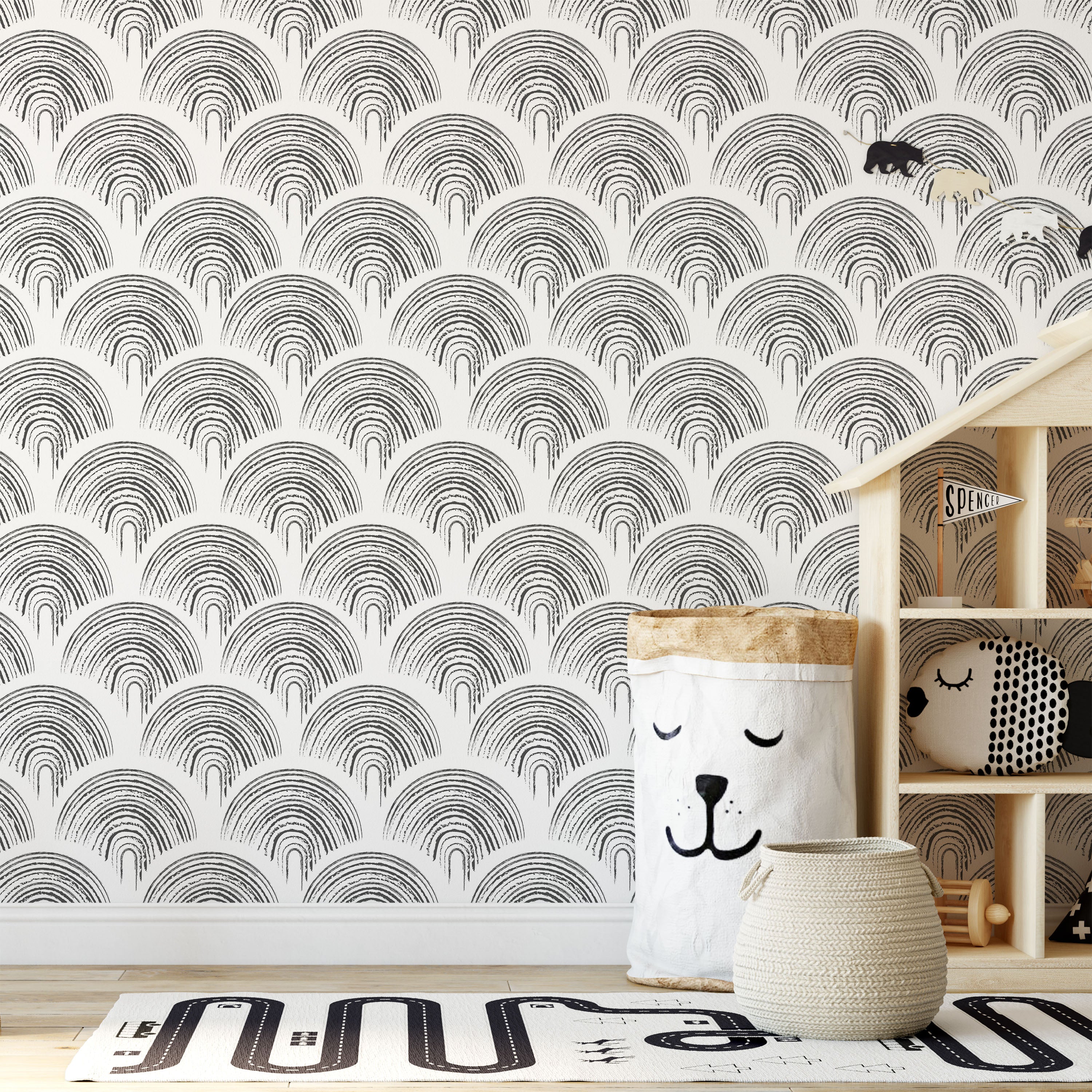 Playroom Peel and Stick Wallpaper, Removable Wallpaper, Traditional Wallpaper - Black and White | DeccoPrint