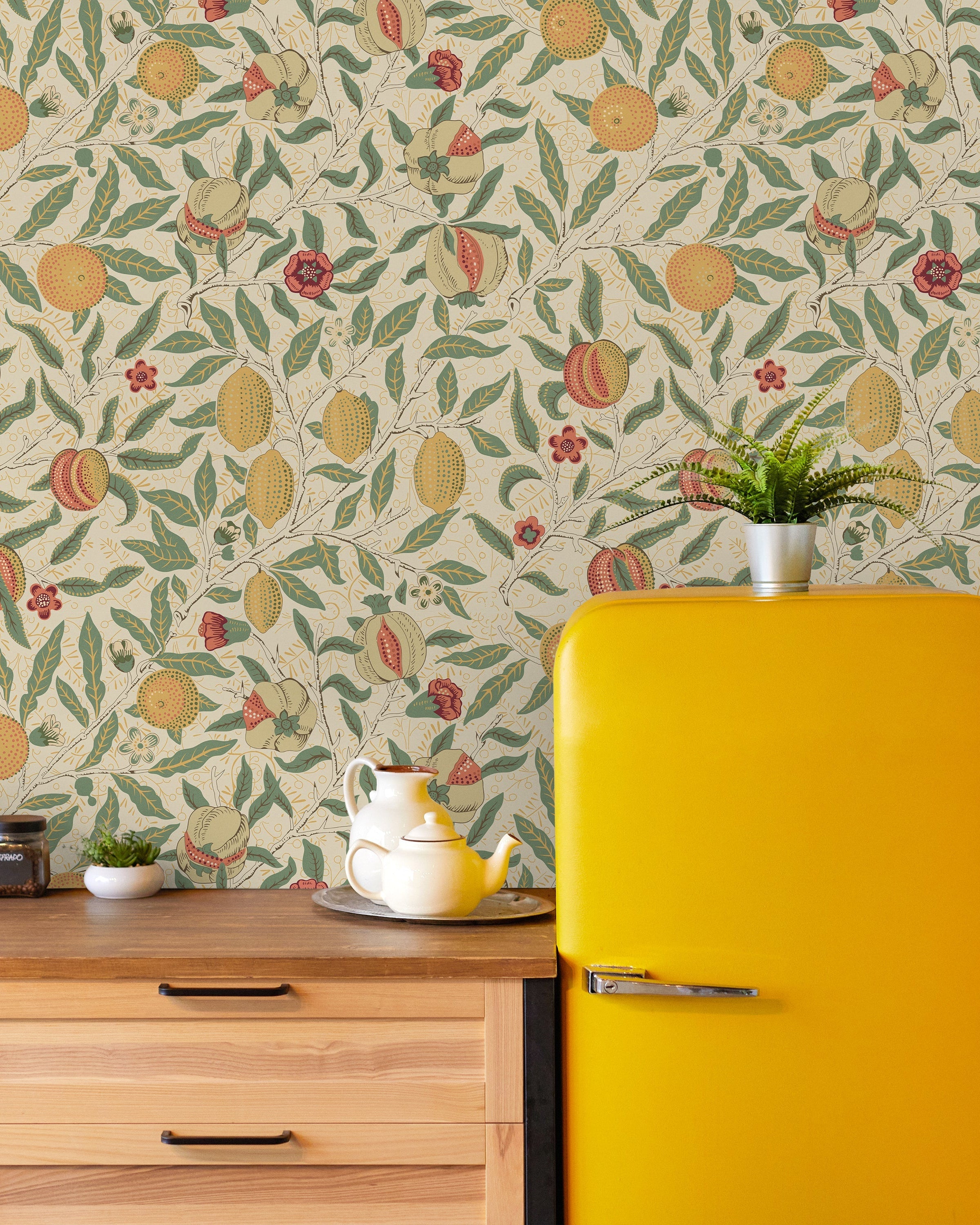 William Morris X Citrus Groove Peel and Stick Wallpaper, Removable Wallpaper, Traditional Wallpaper - Beige | DeccoPrint