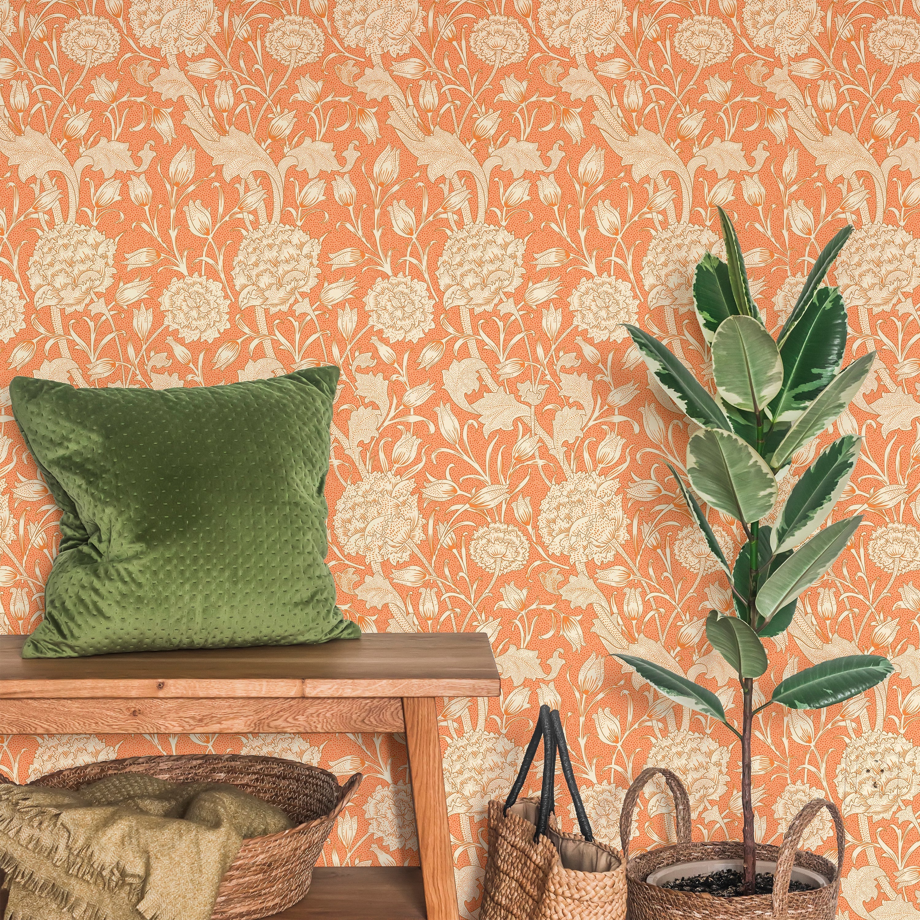 William Morris X Wild Tulips Peel and Stick Wallpaper, Removable Wallpaper, Traditional Wallpaper - Red | DeccoPrint