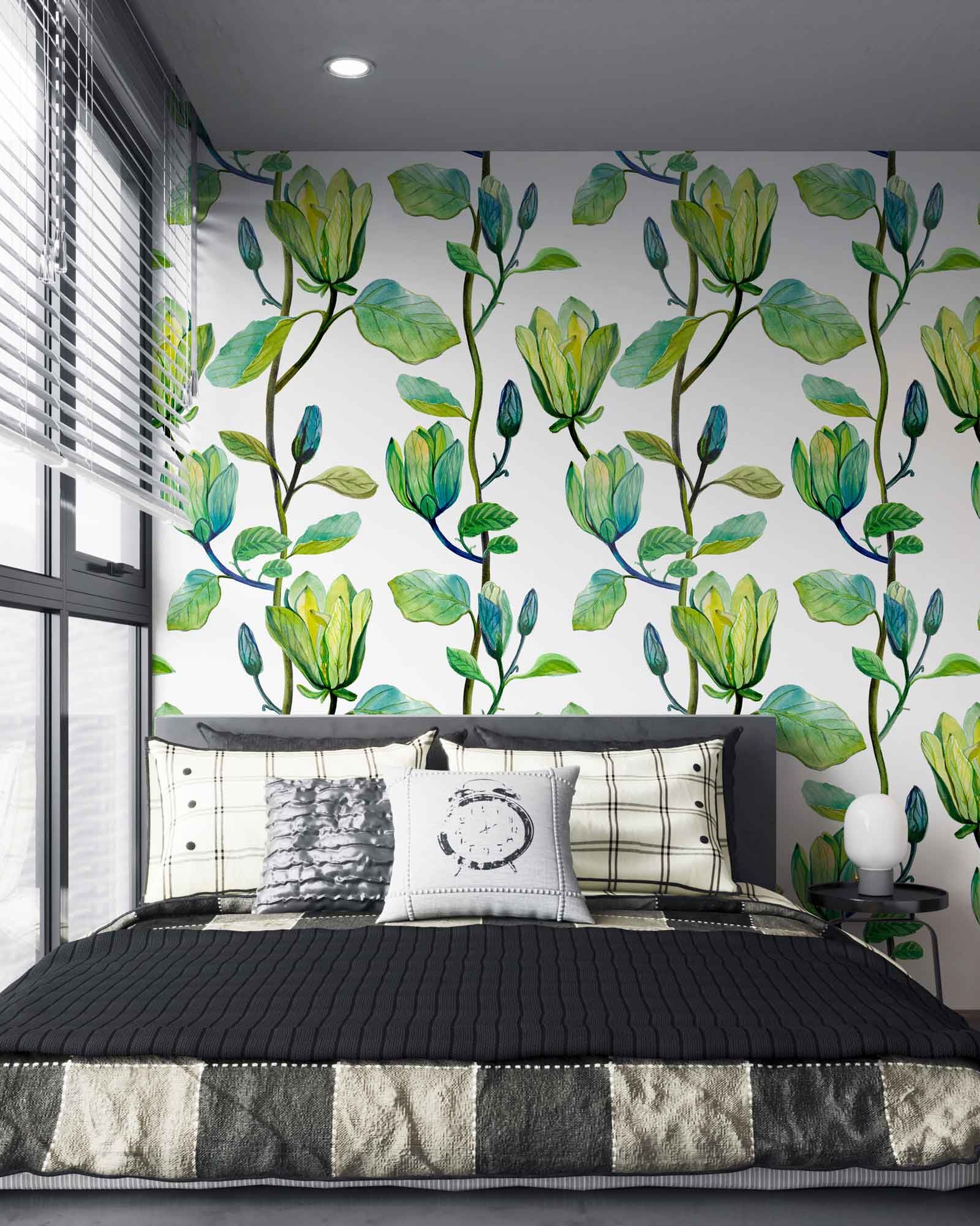 Green Magnolia Peel and Stick Wallpaper, Removable Wallpaper, Traditional Wallpaper | DeccoPrint