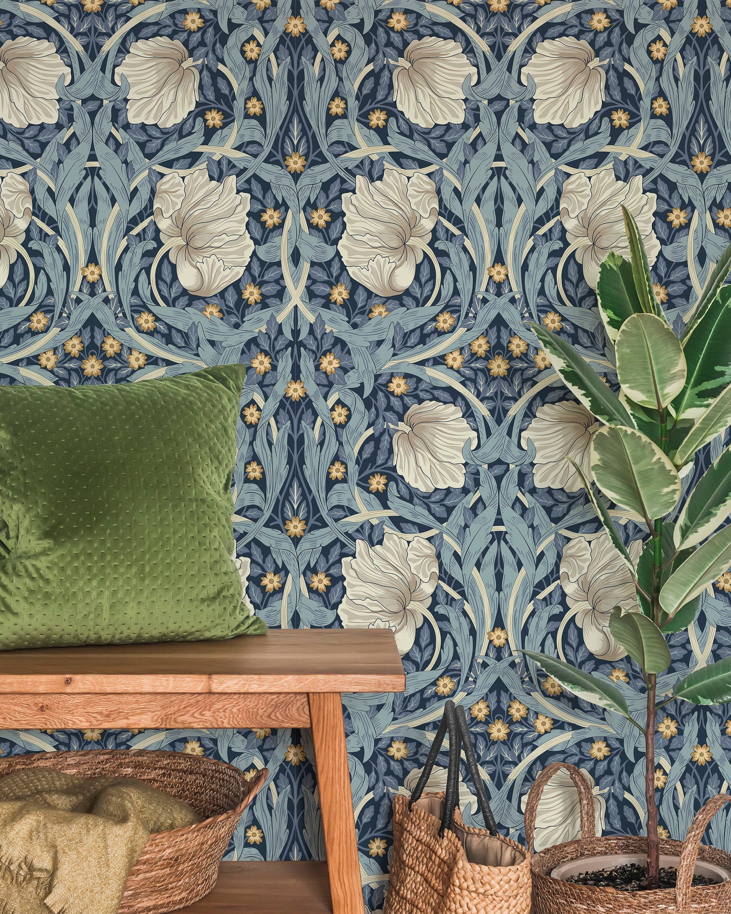 William Morris X Pimpernel Peel and Stick Wallpaper, Removable Wallpaper, Traditional Wallpaper - Blue | DeccoPrint