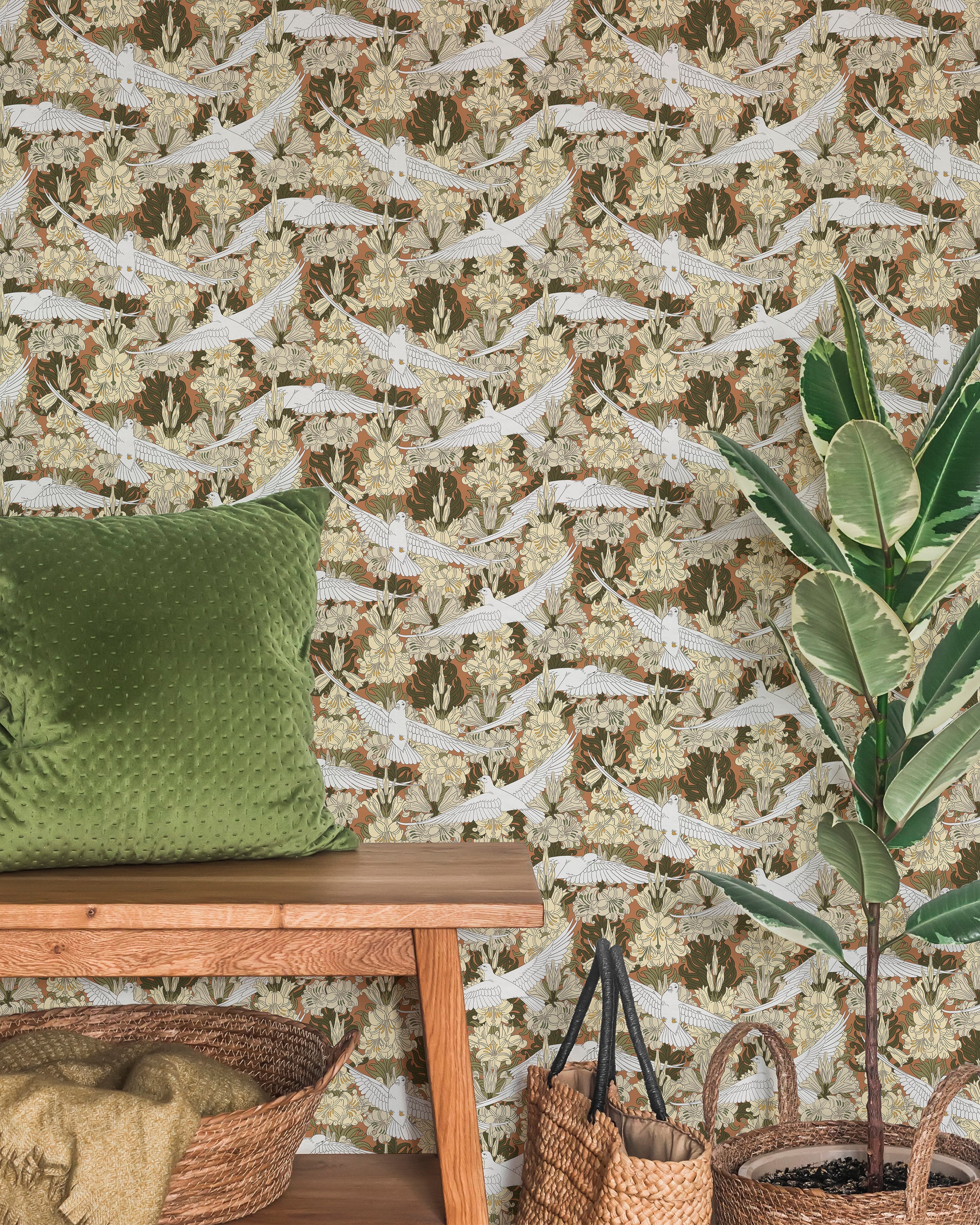 Maurice Pillard Verneuil x Dove and Lilies - Rust Brown | DeccoPrint