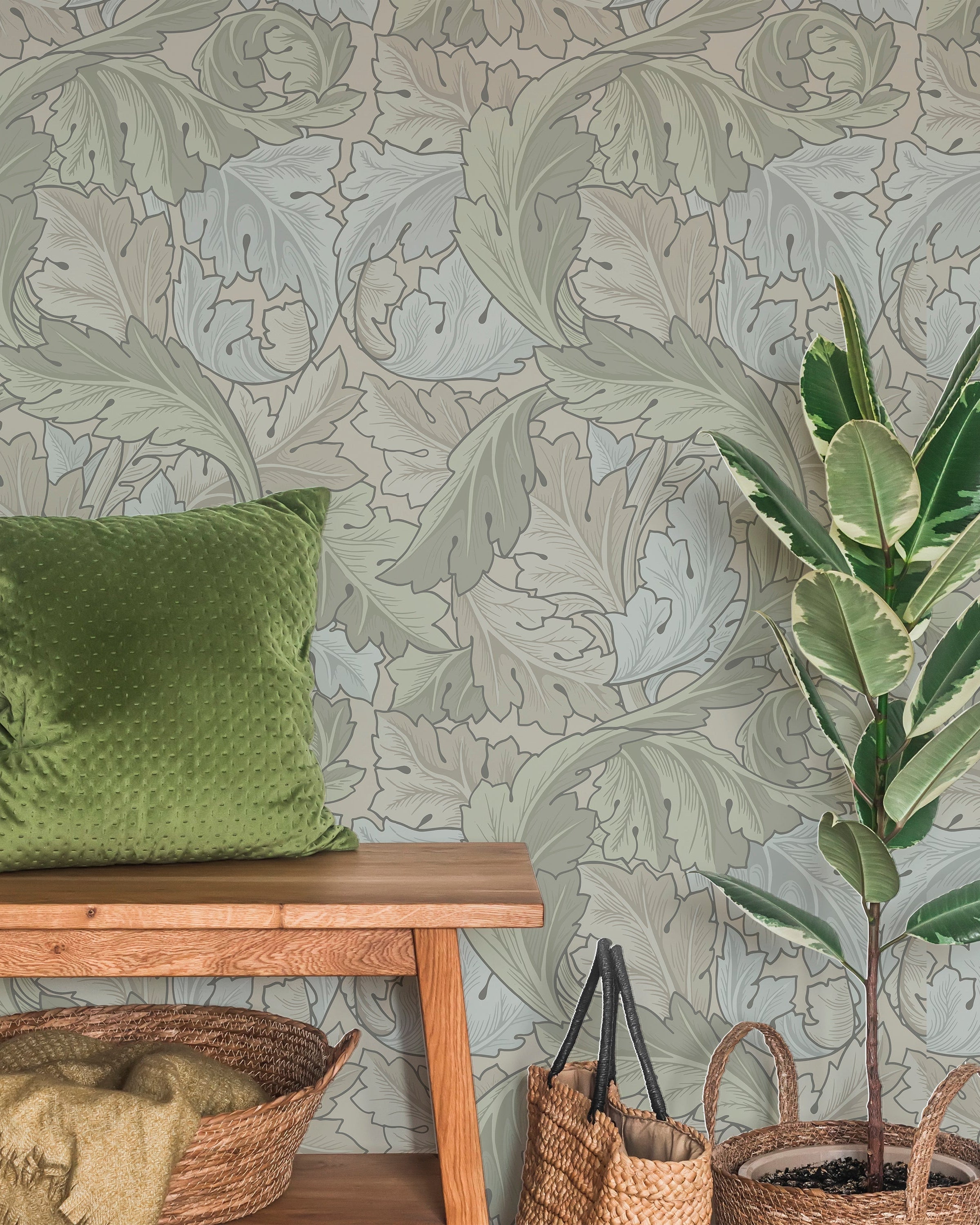 William Morris X Acanthus Peel and Stick Wallpaper, Removable Wallpaper, Traditional Wallpaper - Sage | DeccoPrint