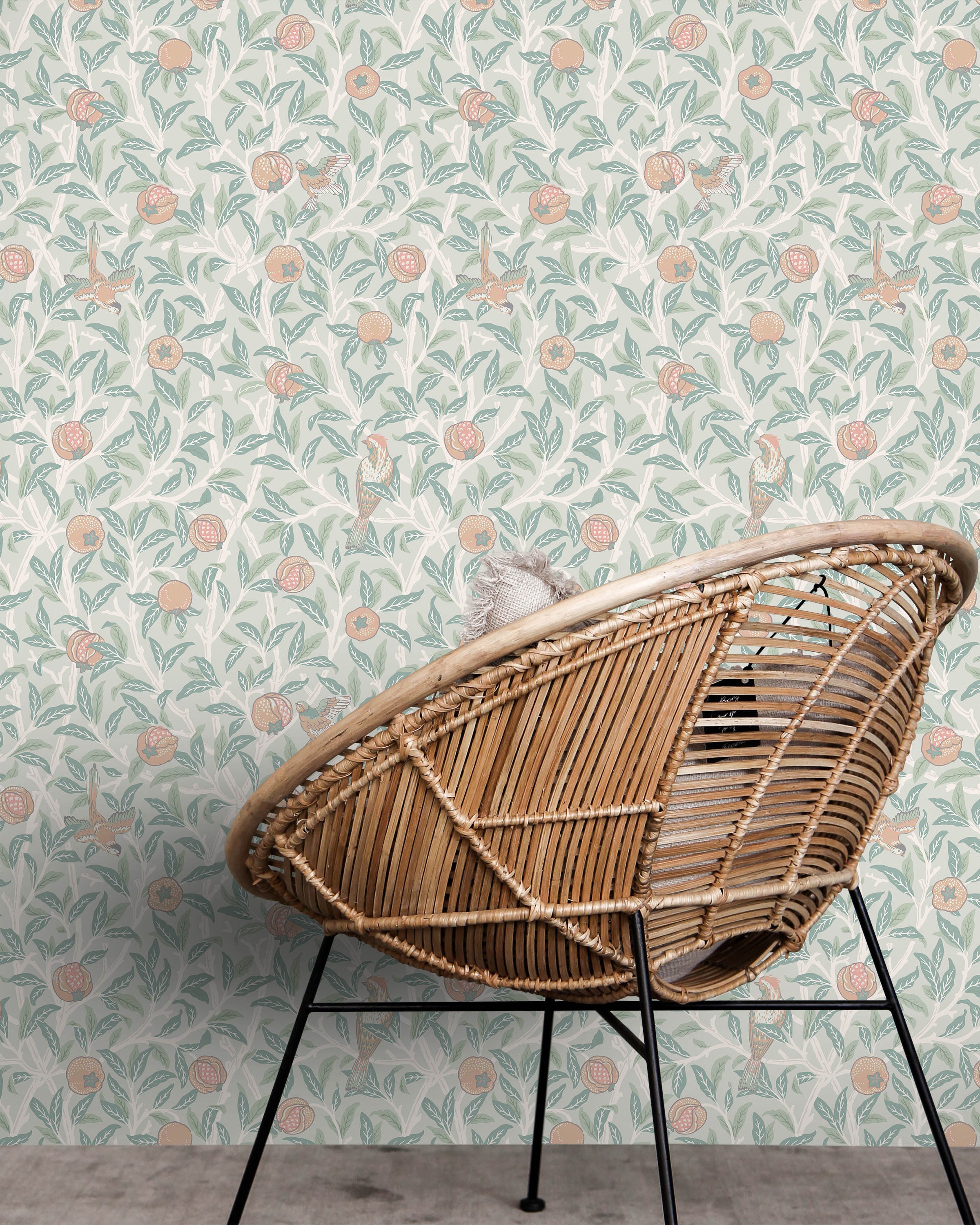 William Morris X Bird and Pomegranate Peel and Stick Wallpaper, Removable Wallpaper, Traditional Wallpaper - Ivory | DeccoPrint