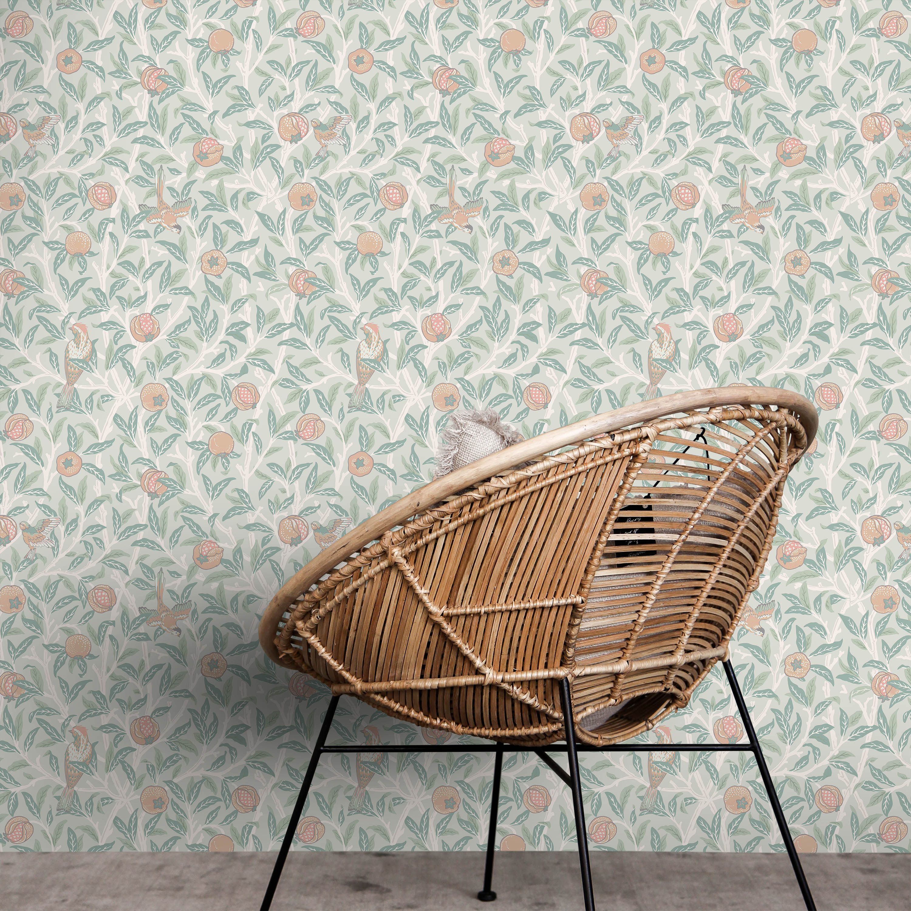 William Morris X Bird and Pomegranate Peel and Stick Wallpaper, Removable Wallpaper, Traditional Wallpaper - Ivory | DeccoPrint