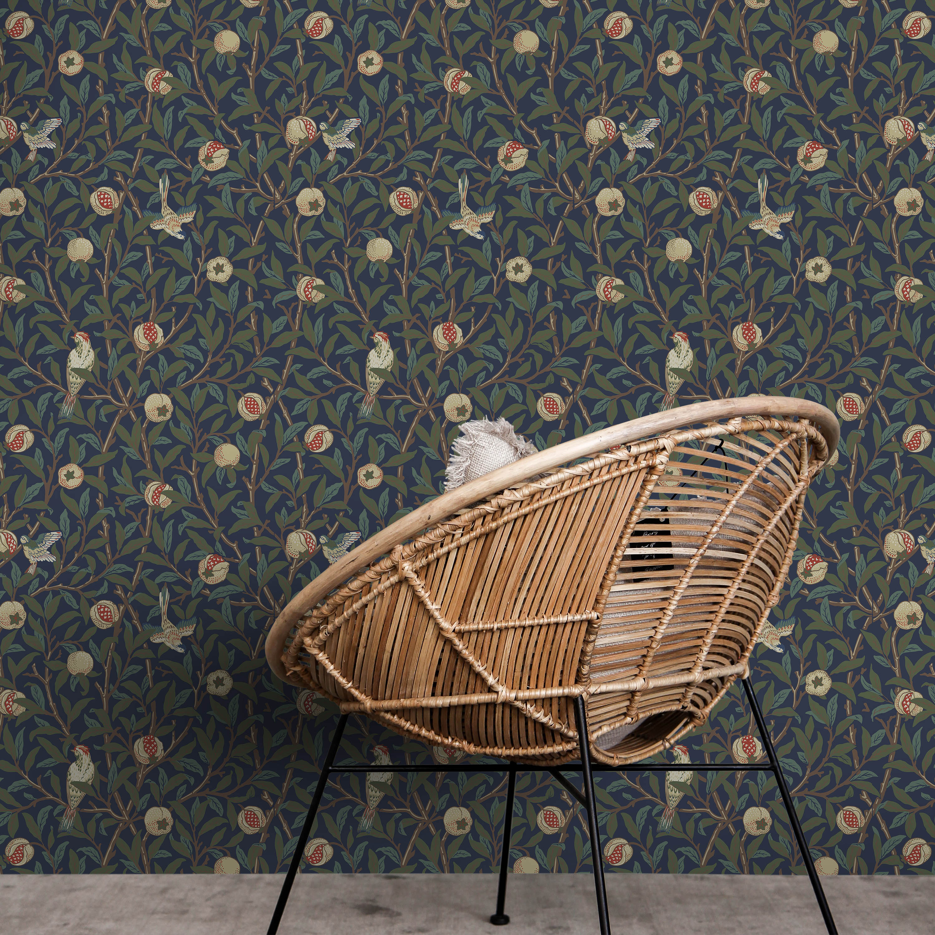 William Morris X Bird and Pomegranate Peel and Stick Wallpaper, Removable Wallpaper, Traditional Wallpaper - Blue | DeccoPrint