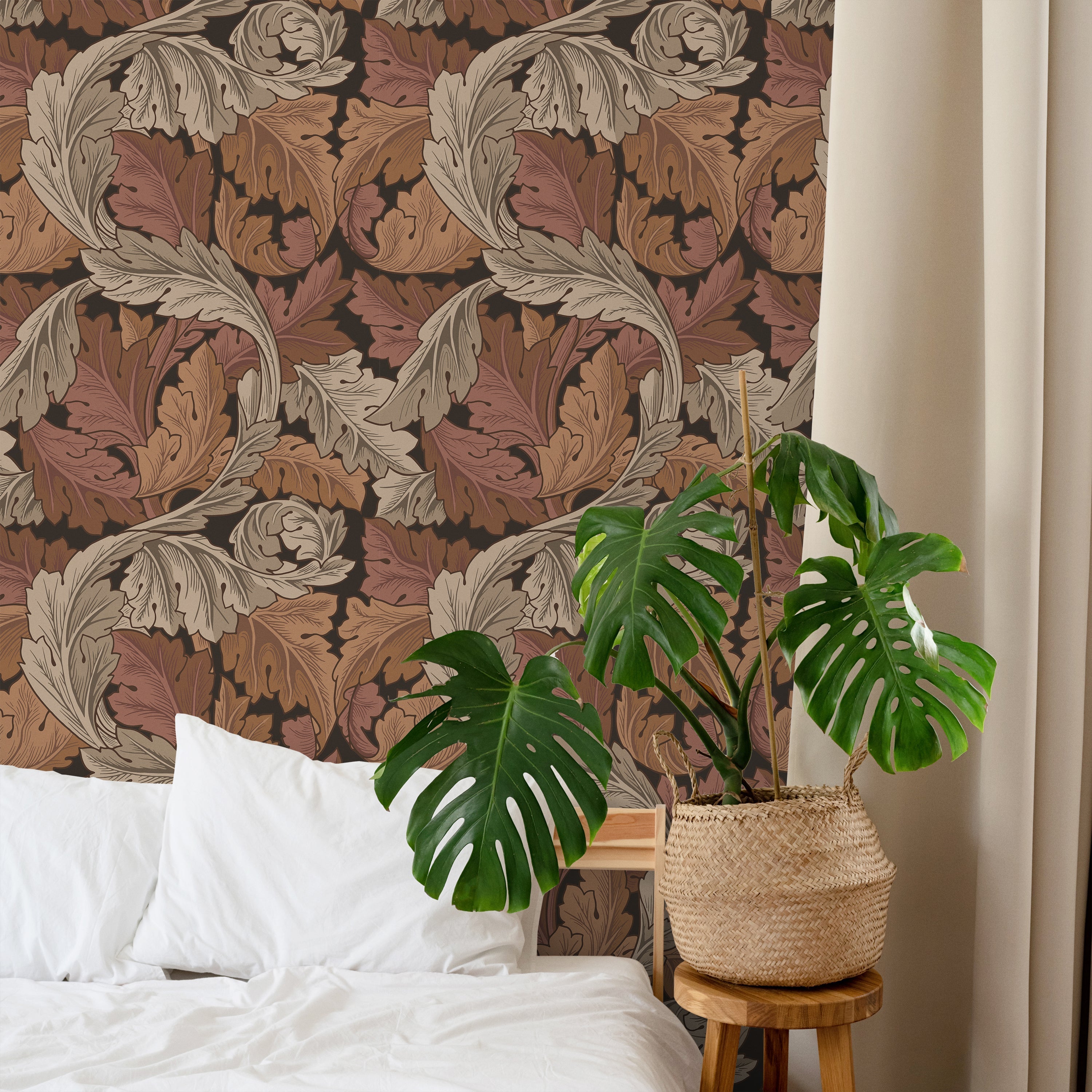 William Morris X Acanthus Peel and Stick Wallpaper, Removable Wallpaper, Traditional Wallpaper - Brown | DeccoPrint