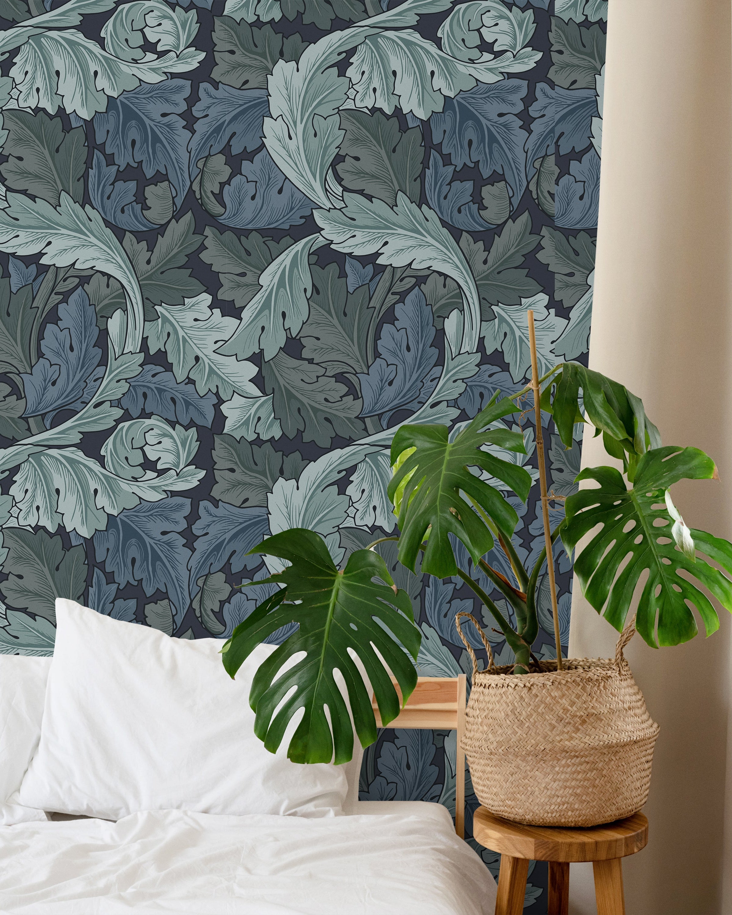 William Morris X Acanthus Peel and Stick Wallpaper, Removable Wallpaper, Traditional Wallpaper - Blue | DeccoPrint