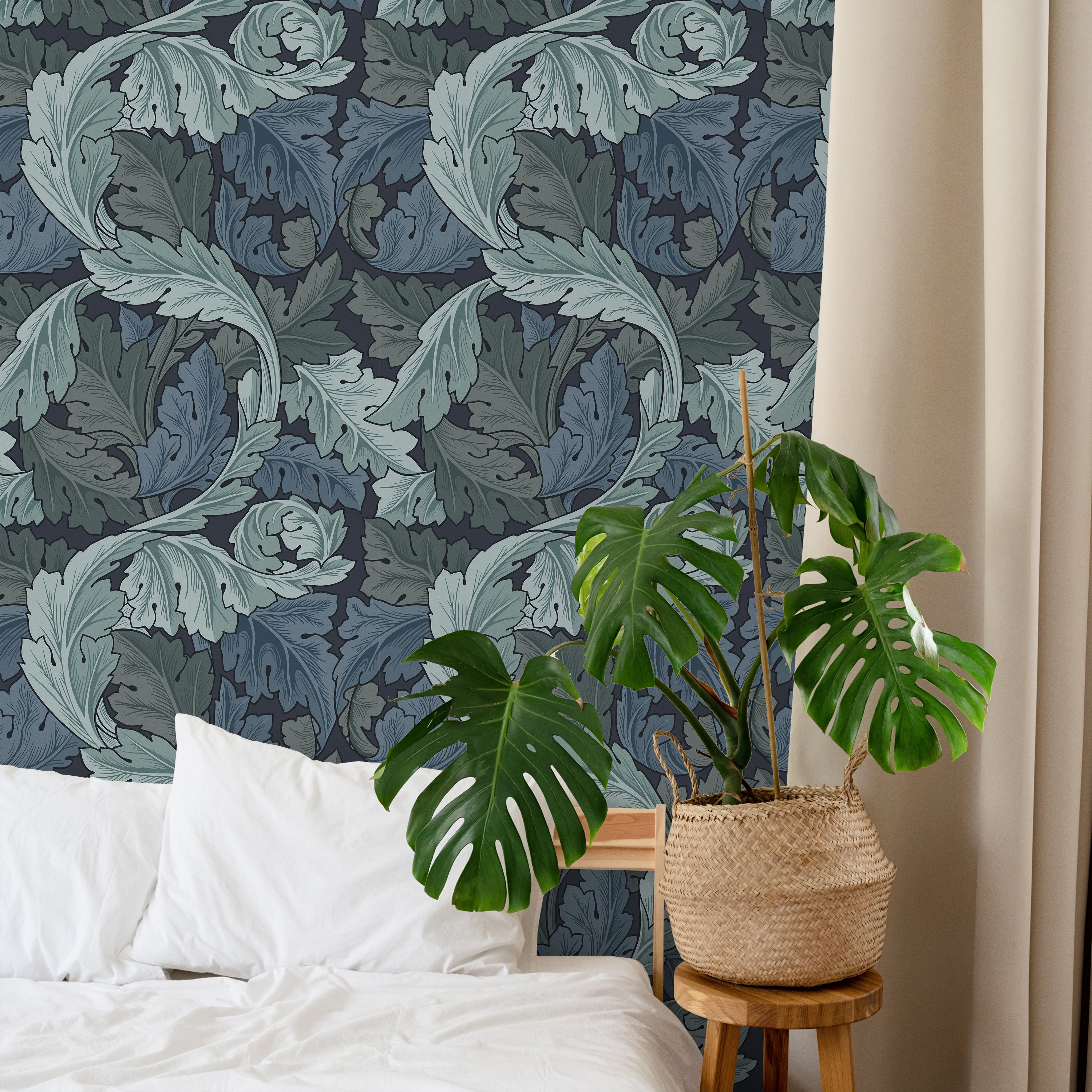 William Morris X Acanthus Peel and Stick Wallpaper, Removable Wallpaper, Traditional Wallpaper - Blue | DeccoPrint