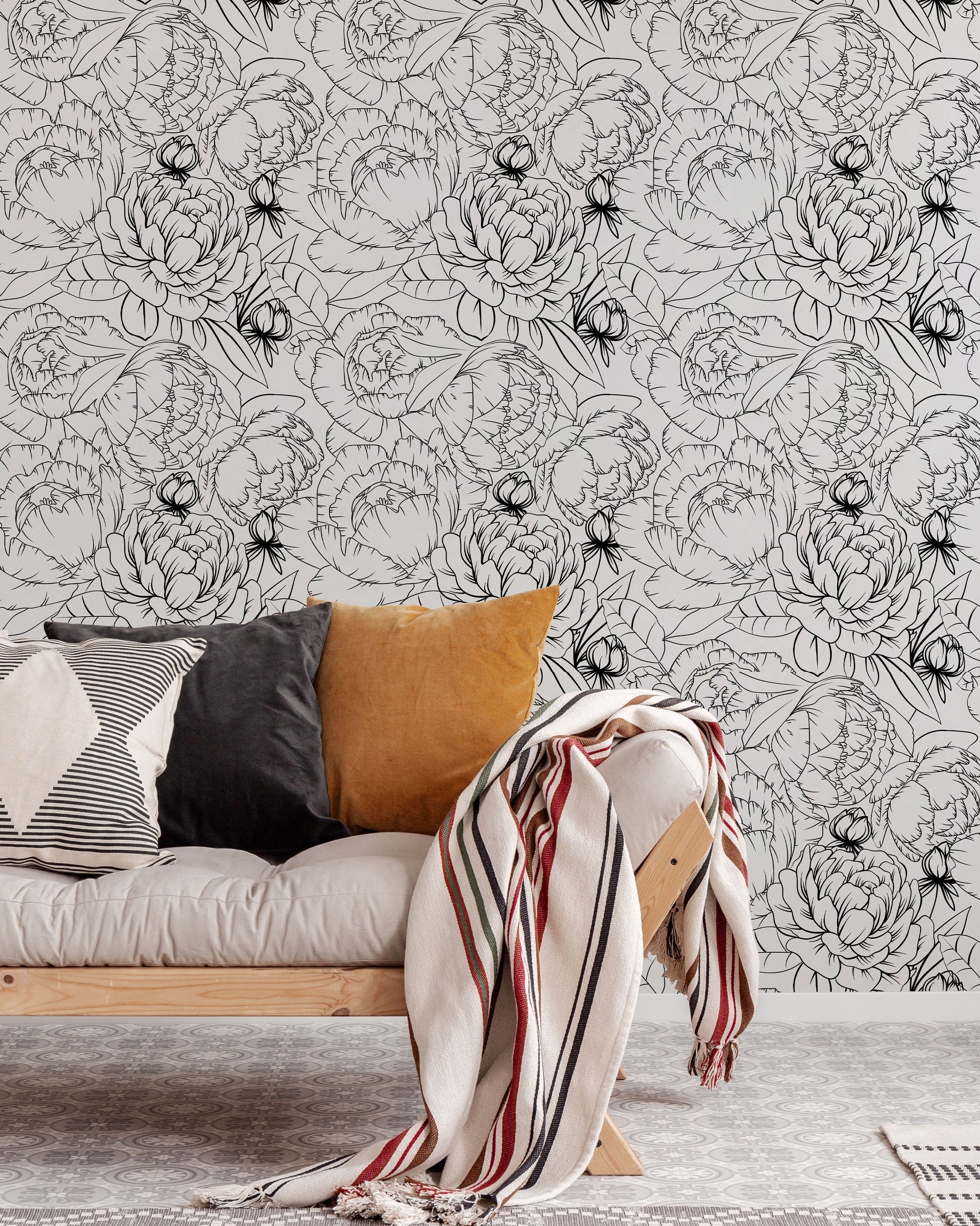 Ink Peony Peel and Stick Wallpaper, Removable Wallpaper, Traditional Wallpaper | DeccoPrint