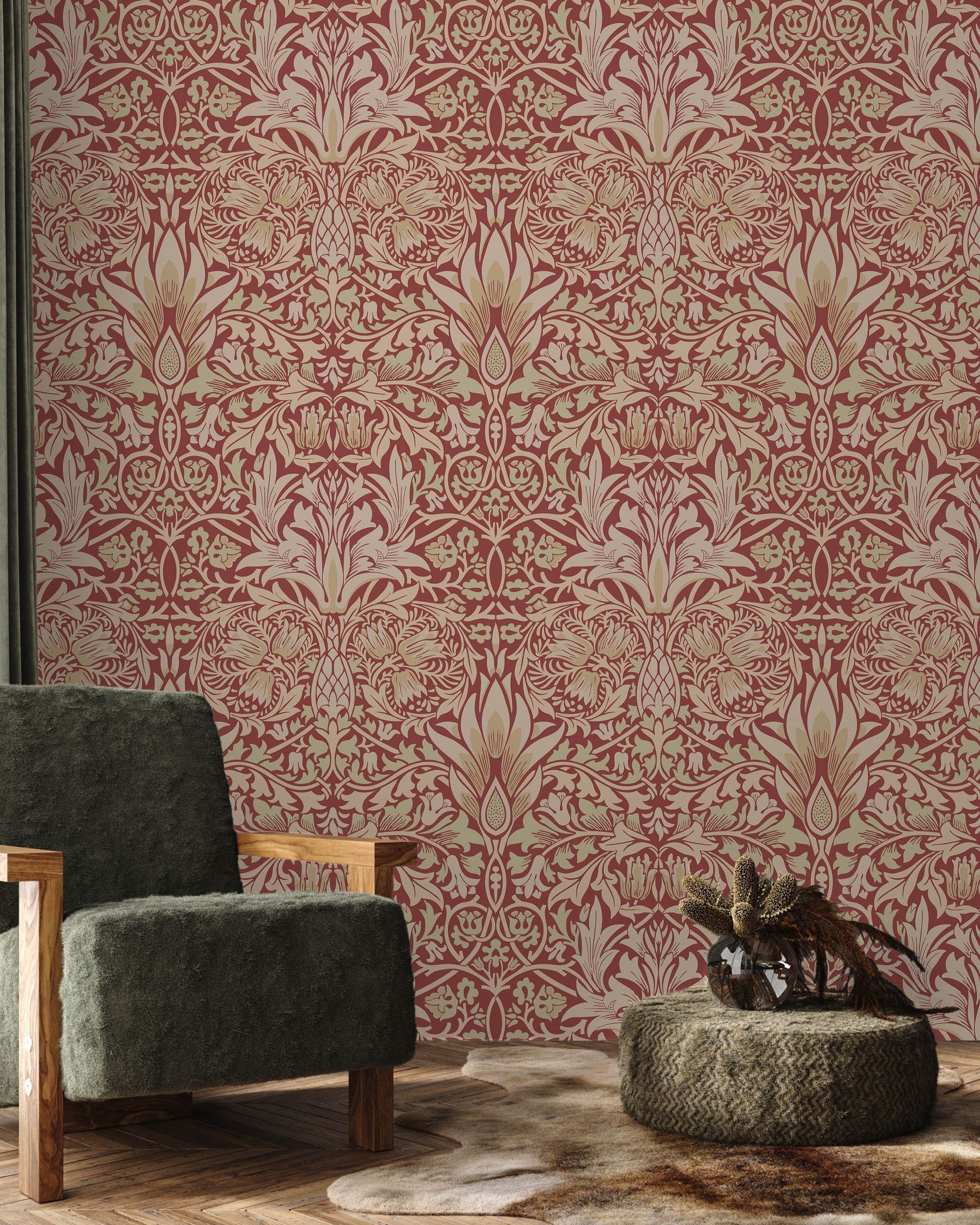 William Morris X Snakeshead Peel and Stick Wallpaper, Removable Wallpaper, Traditional Wallpaper - Red | DeccoPrint