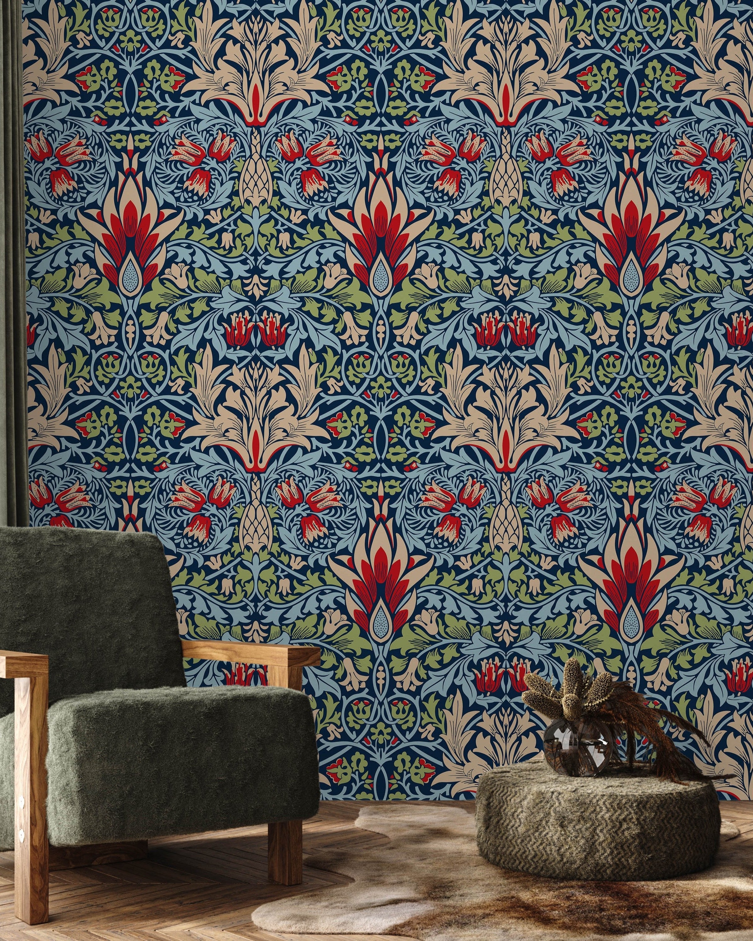 William Morris X Snakeshead Peel and Stick Wallpaper, Removable Wallpaper, Traditional Wallpaper - Blue | DeccoPrint