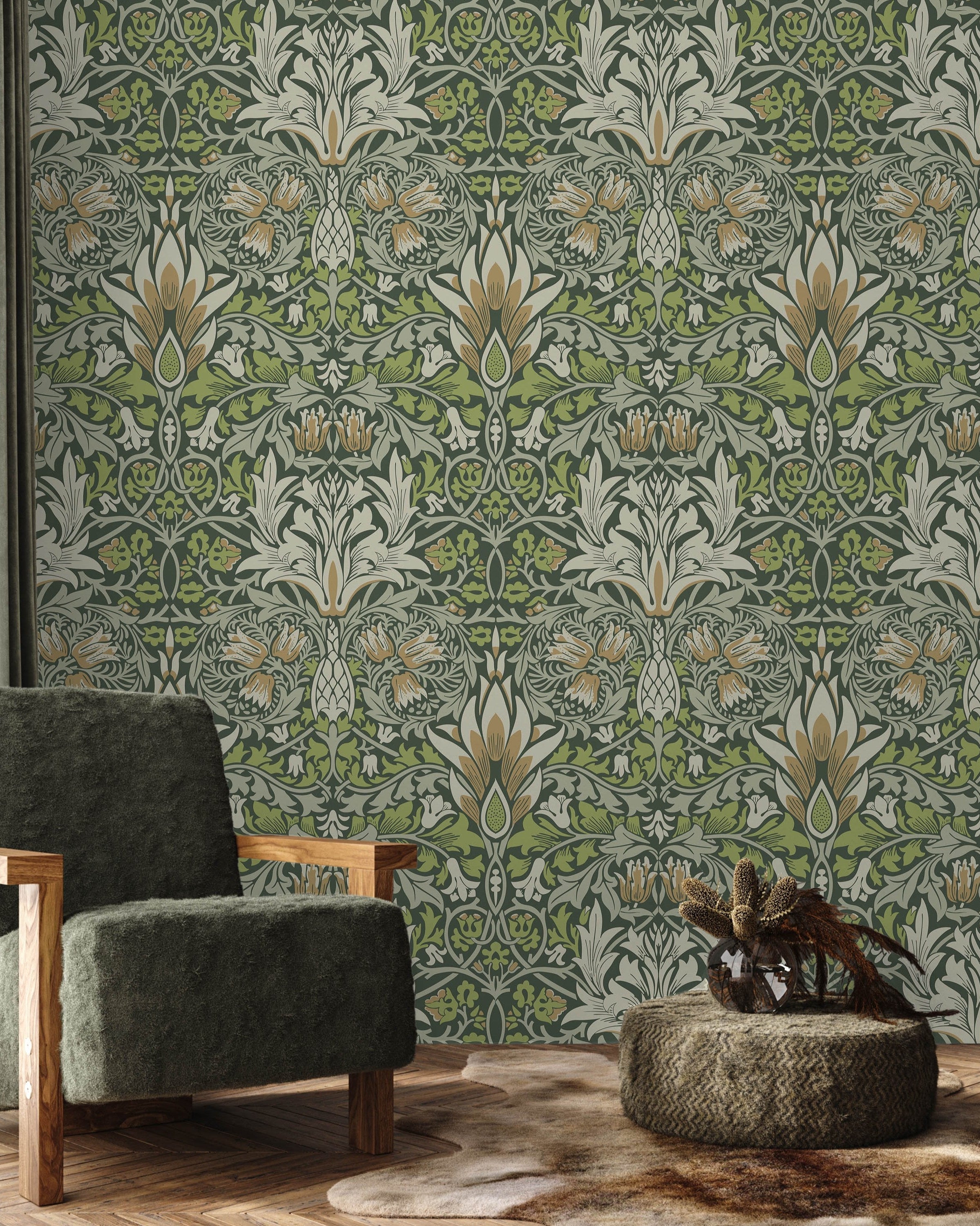 William Morris X Snakeshead Peel and Stick Wallpaper, Removable Wallpaper, Traditional Wallpaper - Green | DeccoPrint